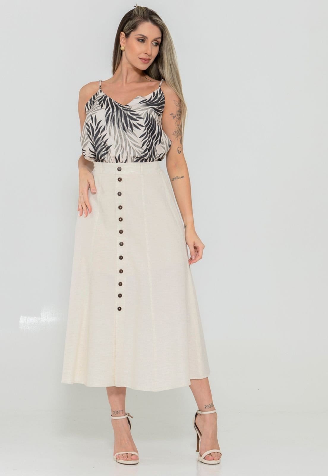 Vista 2 Saia Midi Docce Mulher Elegancy Docce Mulher bege