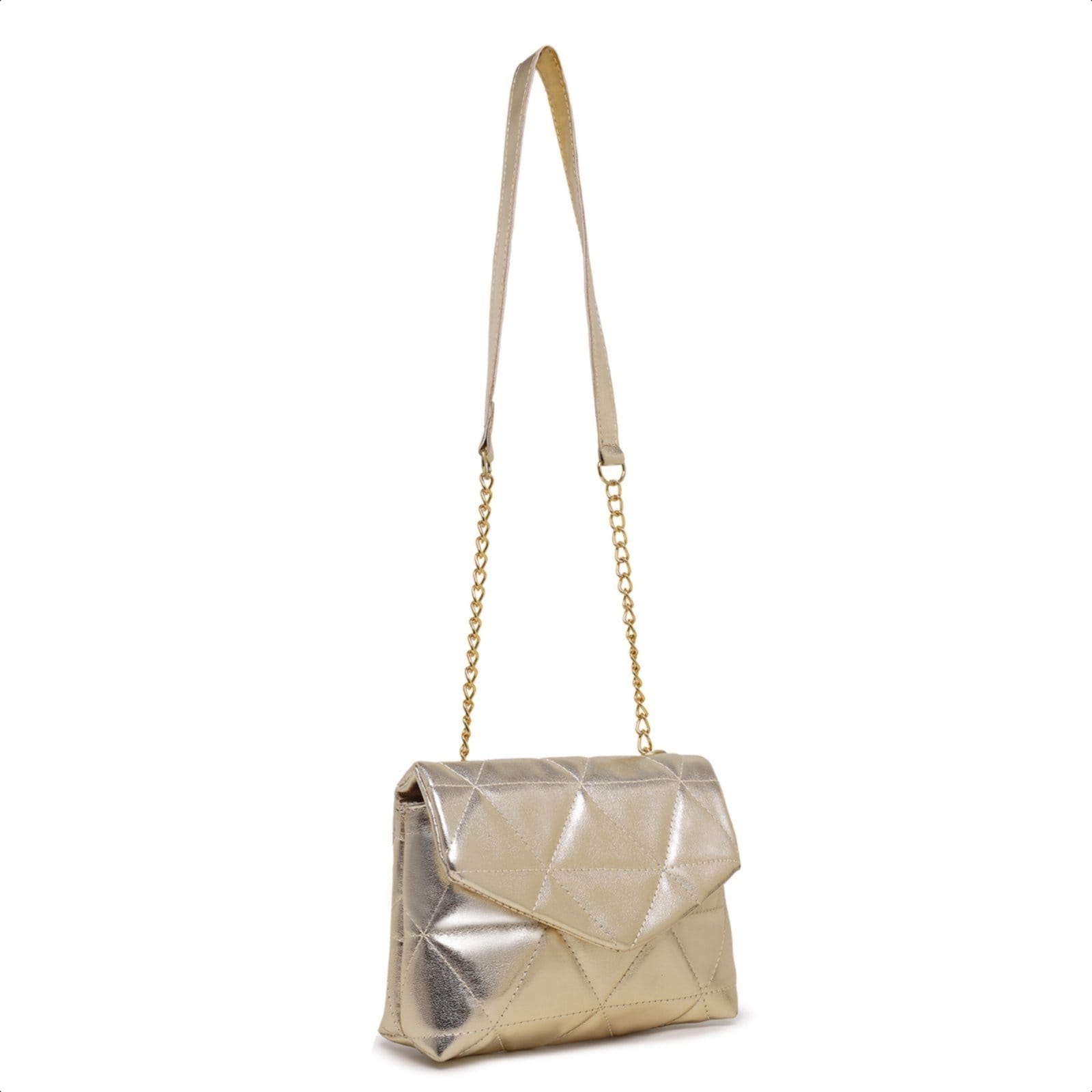 Vista 2 Clutch Feminina Pequena Bolsa Dourada Brilho Metalizado De Festa CARMELO SHOES dourado