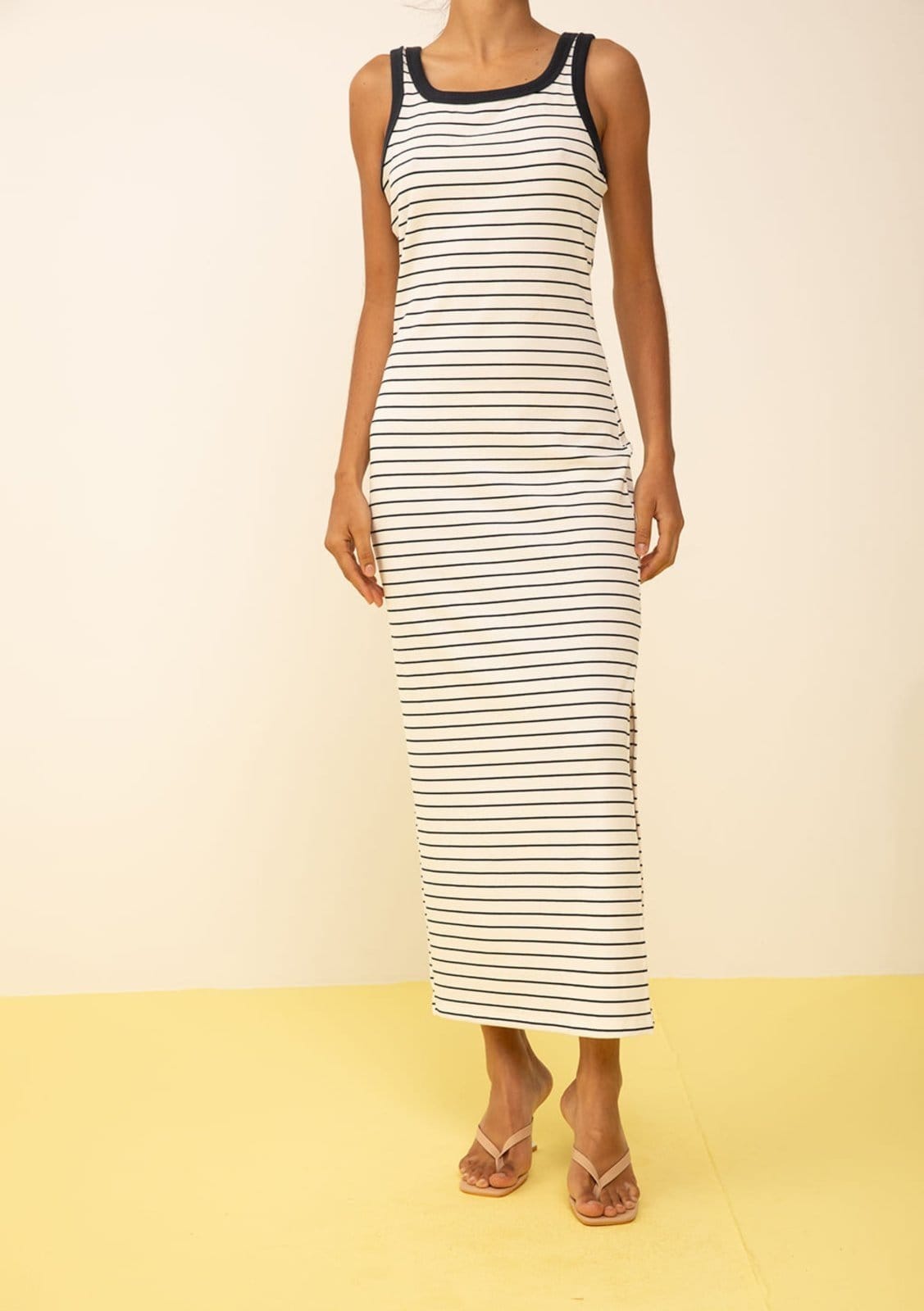 Vista 2 Vestido Zinco Ajustado Decote Reto Com Alça Midi Off-white Zinco off-white white