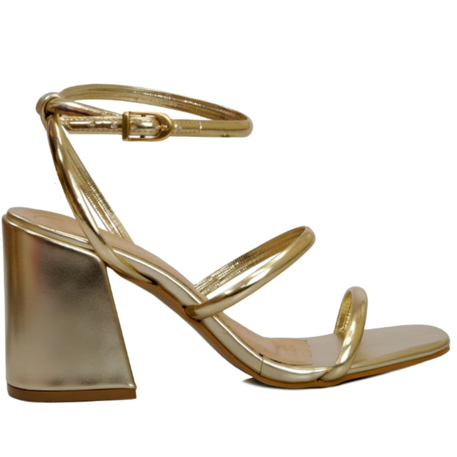 Sandália Feminina Salto Médio Com Tiras 12001 Ouro