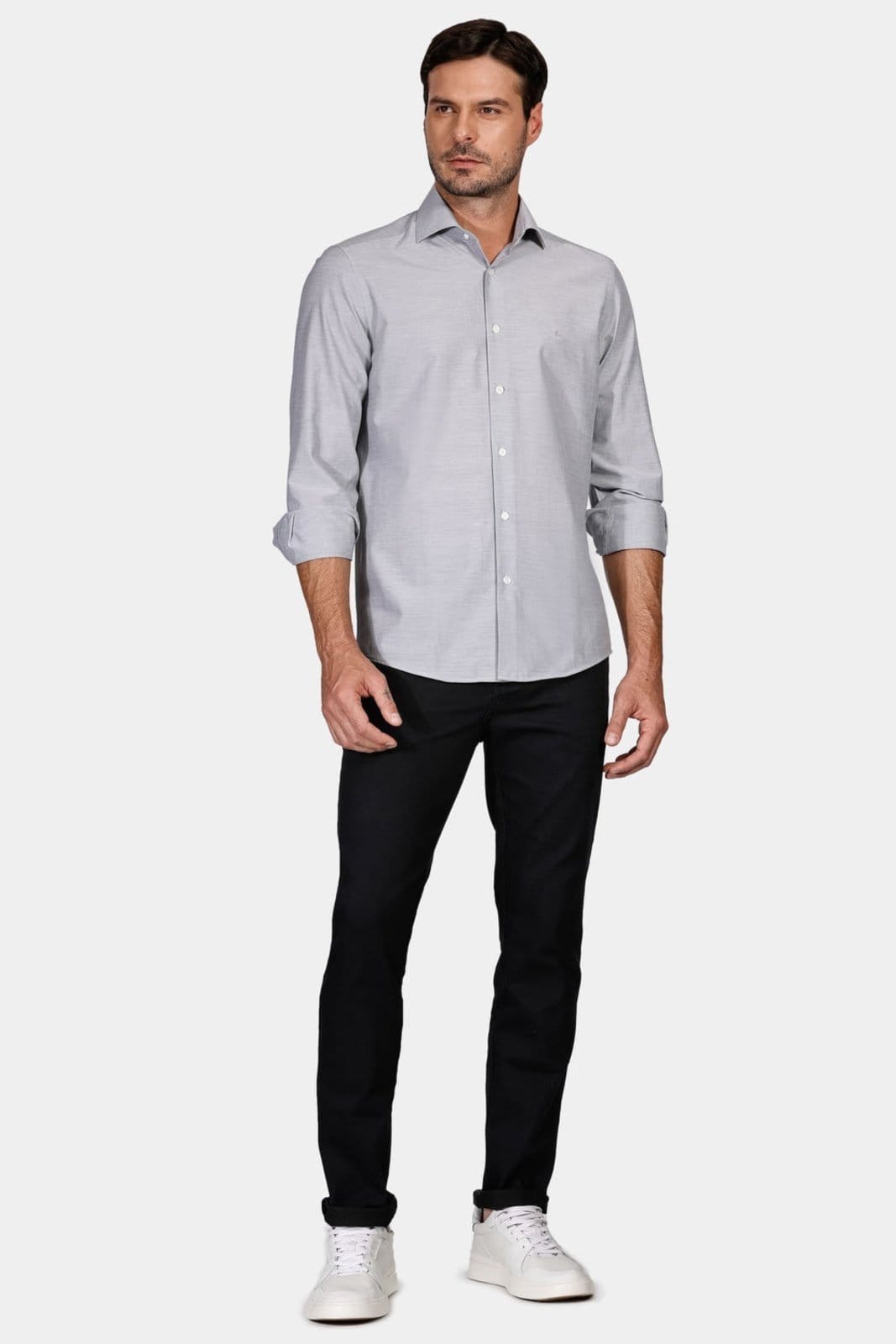 Vista 2 Camisa Aramis Regular Social Tricoline Falso Liso 38 Aramis cinza