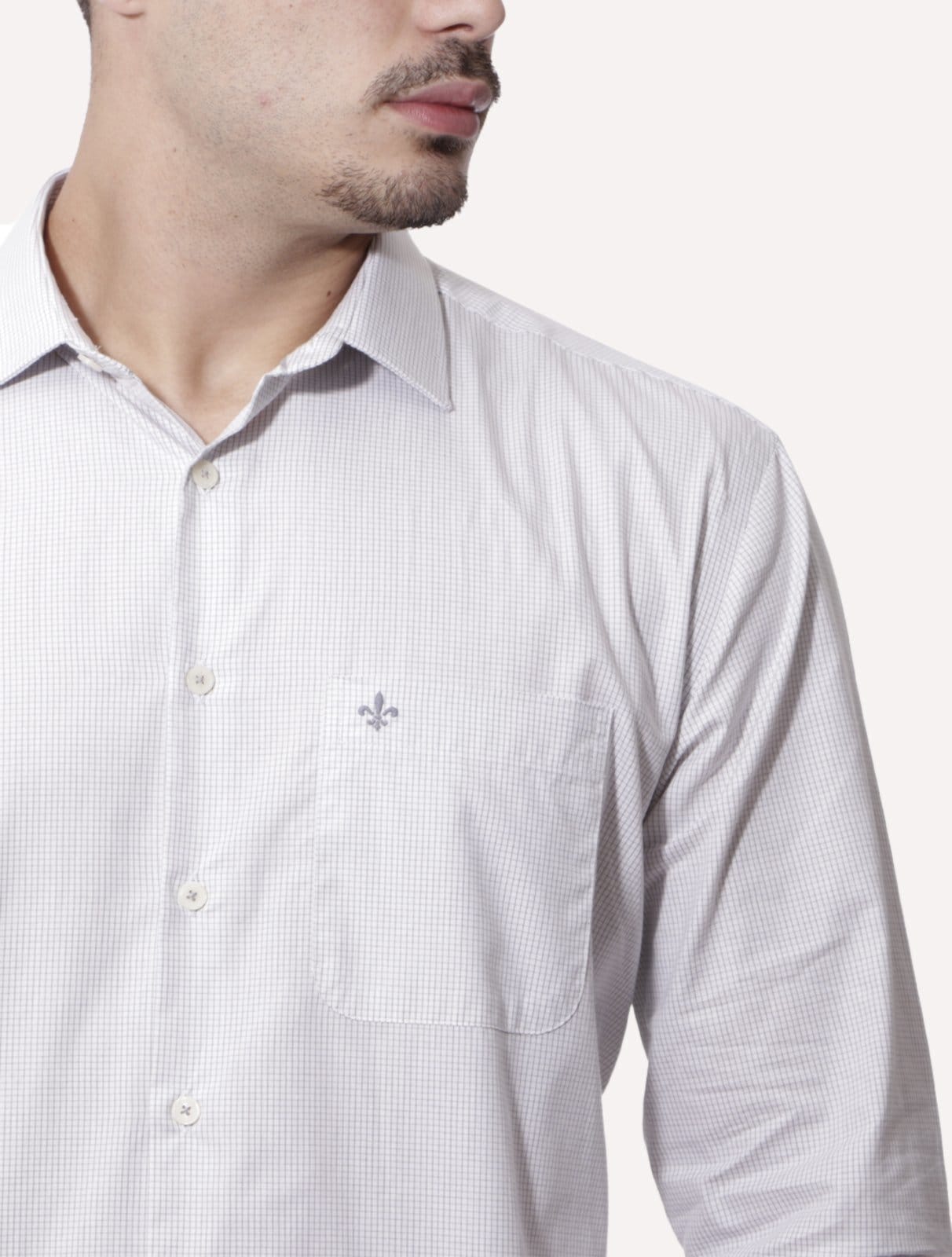 Vista 2 Camisa Dudalina Masculina Comfort Superfine Cotton Pocket Grid Médio Dudalina cinza