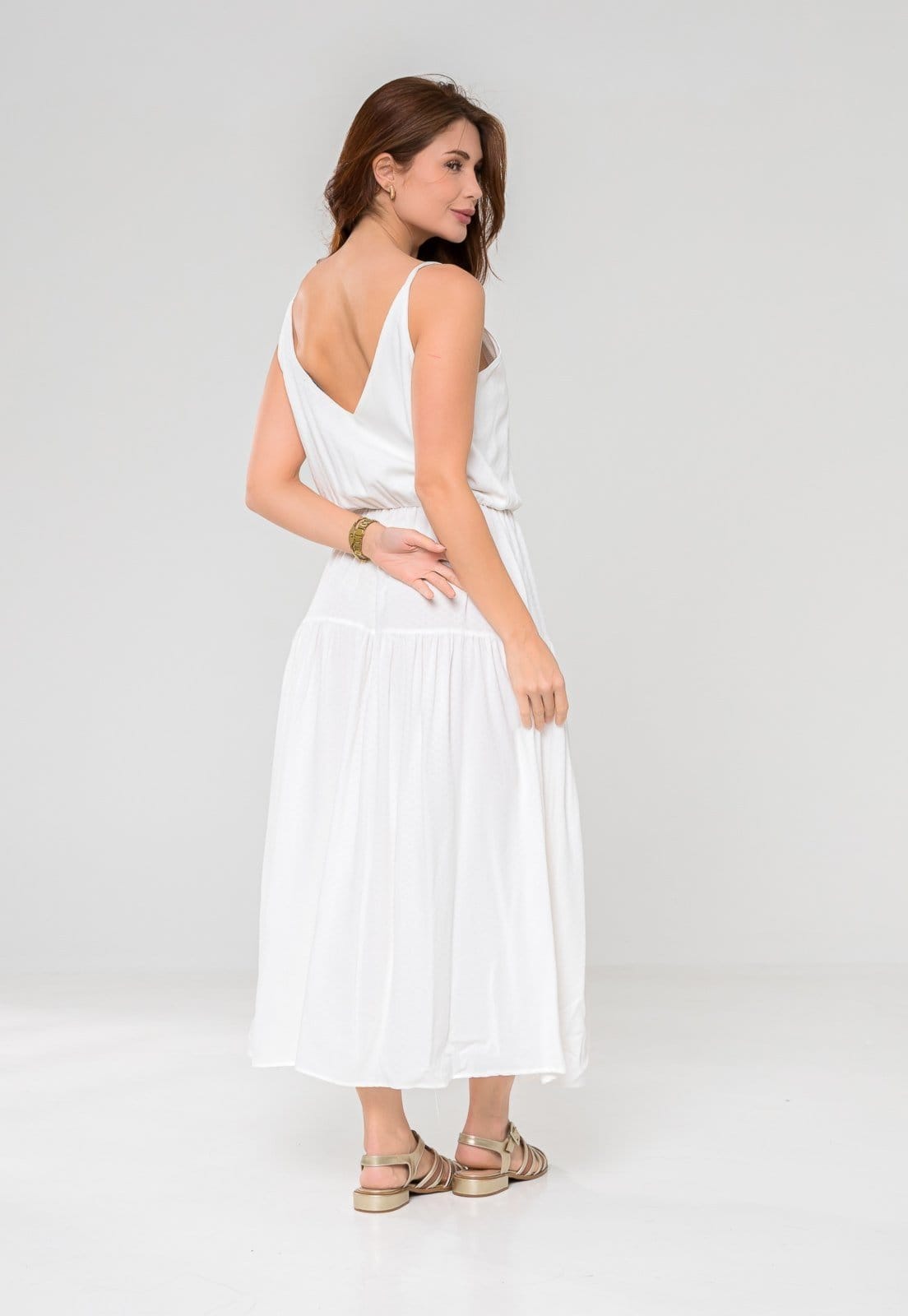 Vista 2 Vestido Aura Solange Viscose Maquinetada Off Aura off-white