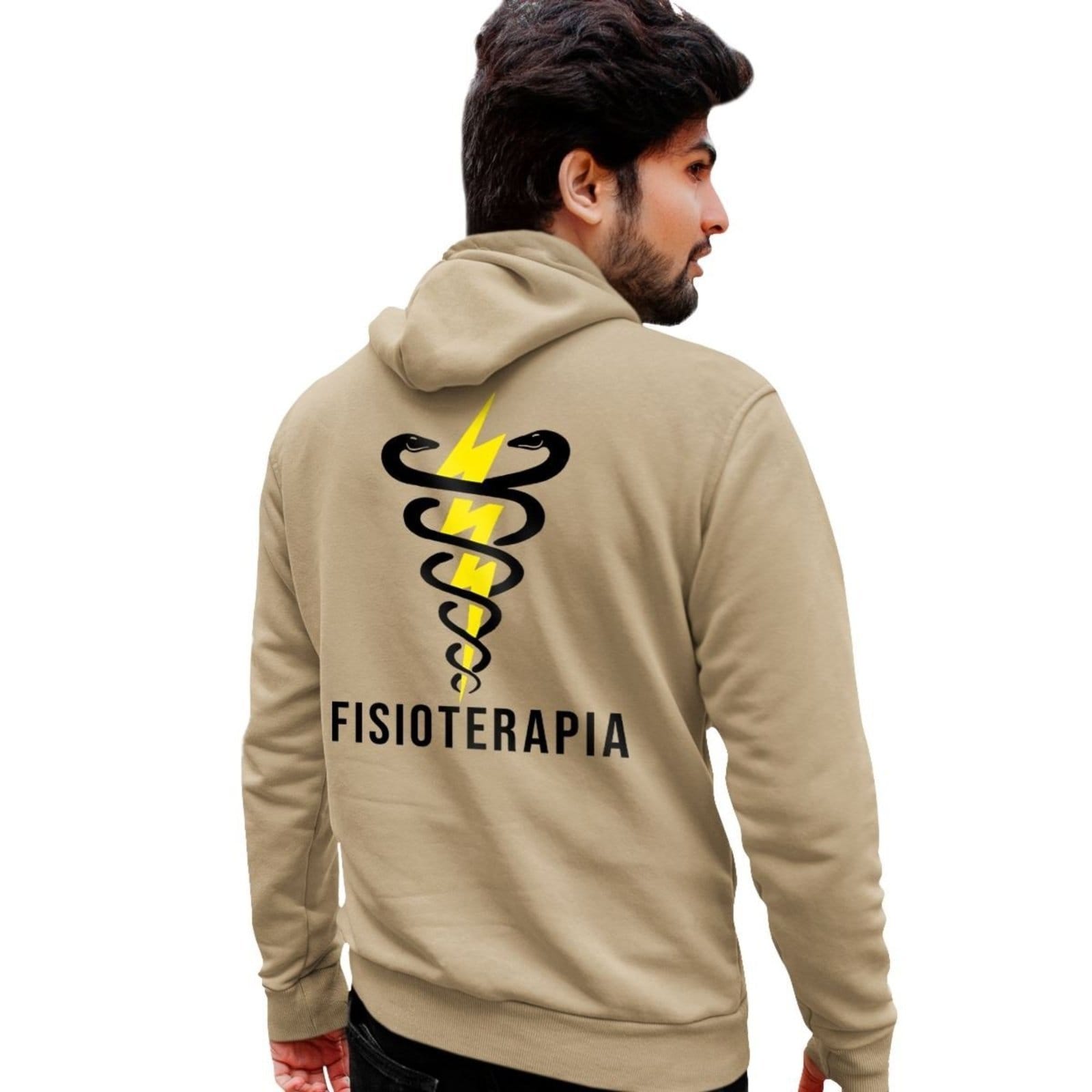 Blusa Moletom Masculino Estampado Fisioterapia Costas em Algodão Fio 30.1 Penteado - Caqui