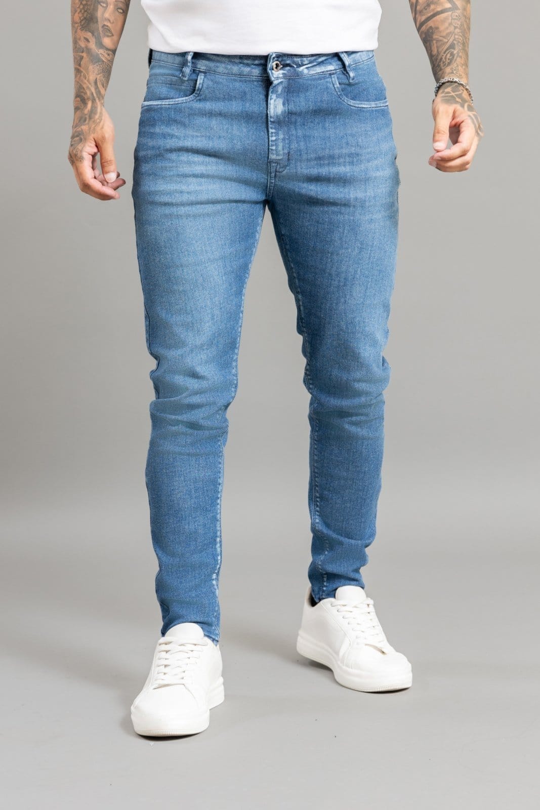 Calça Jeans Masculina Skinny Com Elastano Lavagem Média