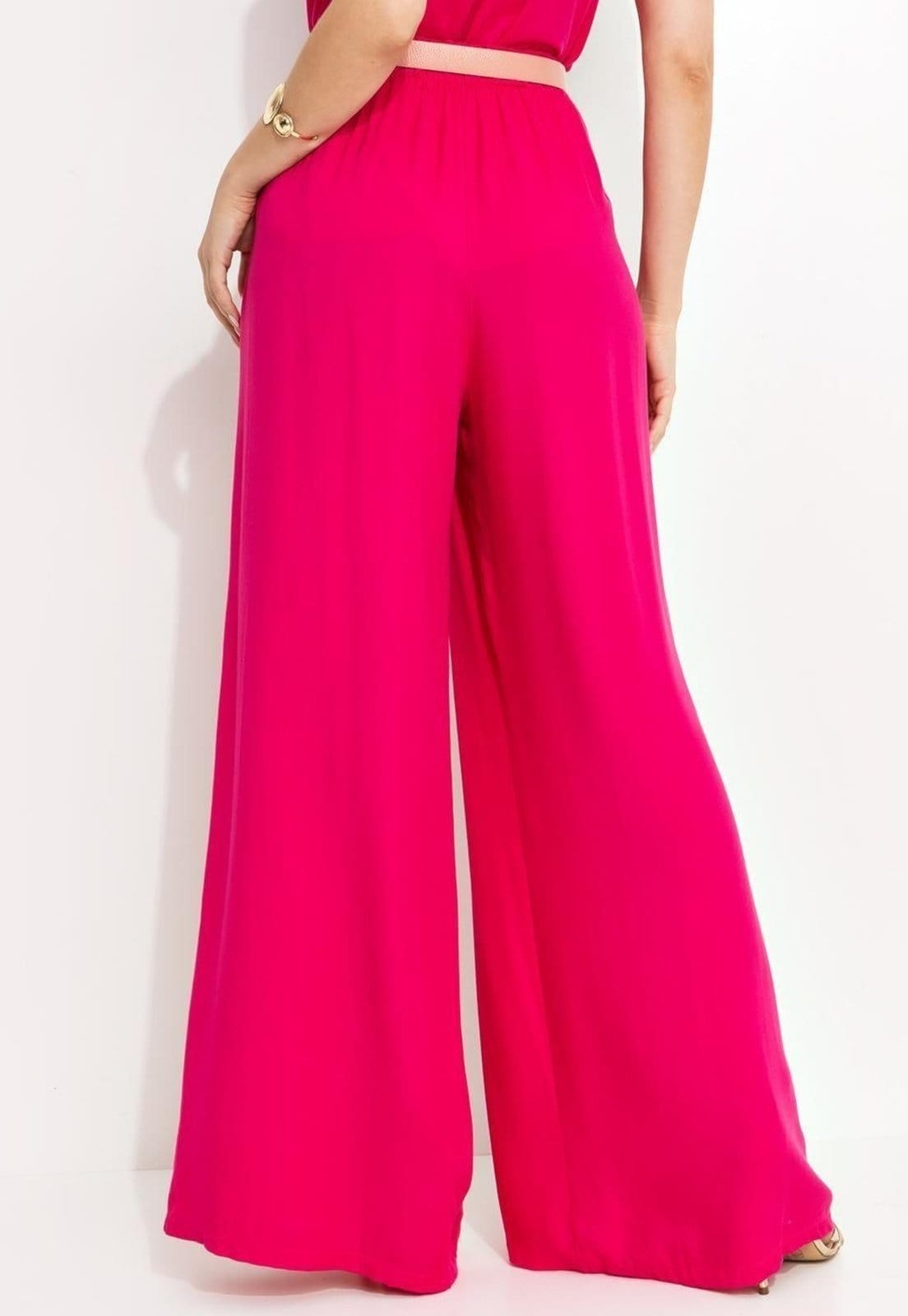 Vista 2 Calça Em Viscose Plana Sarjada Pink Quintess rosa pink