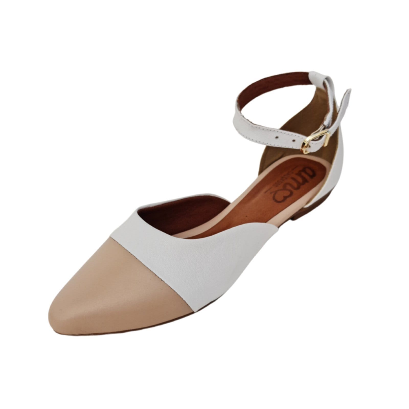 Sapatilha em Couro Amo Calçados Anne Branca e Nude