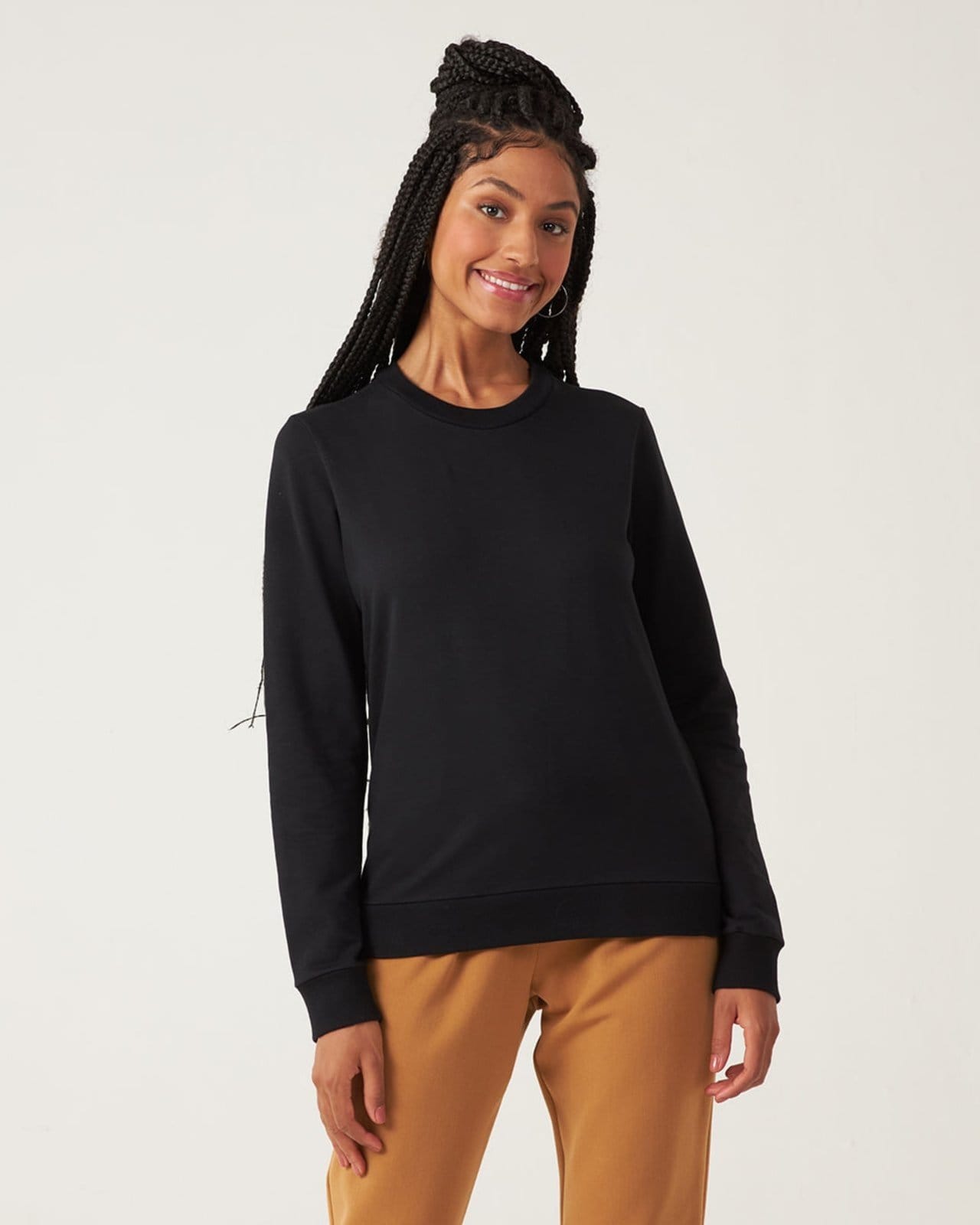 Vista 2 Blusão Básico Feminino Decote Redondo Moletom Stretch Malwee preto