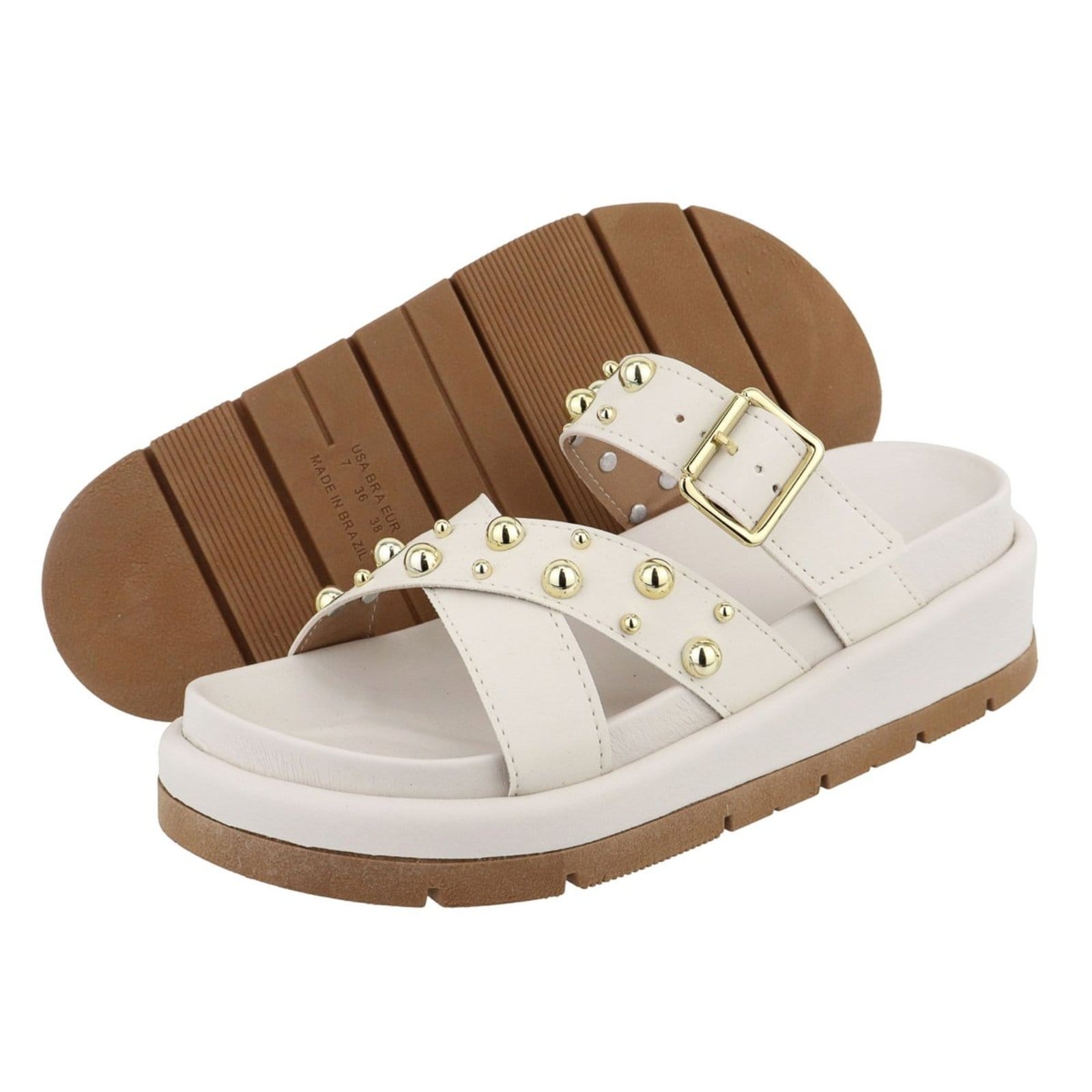 Vista 2 Sandália Papete Feminina Estilosa Plataforma Sola Alta Confortável Bolinhas Off White TELLINI STORE off-white white