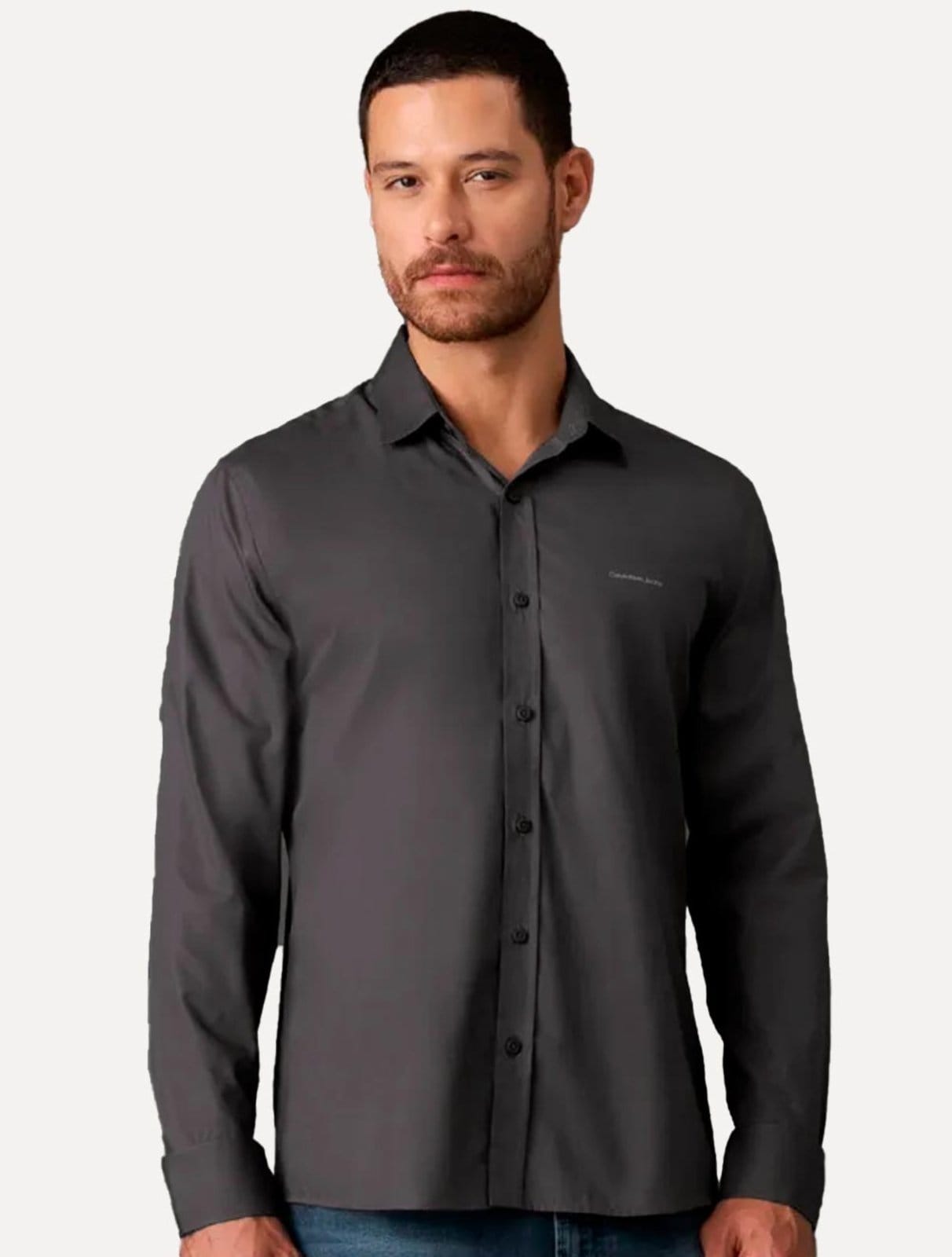 Camisa Calvin Klein Jeans Masculina Básica Logo Peito Chumbo