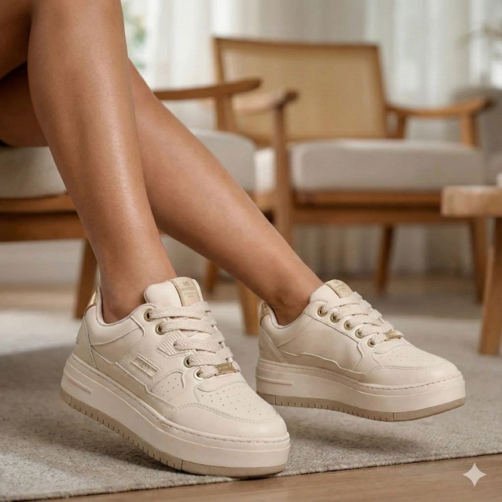 Vista principal Tênis Feminino Via Marte Napa Casual Off White/Dourado VIA MARTE off-white white