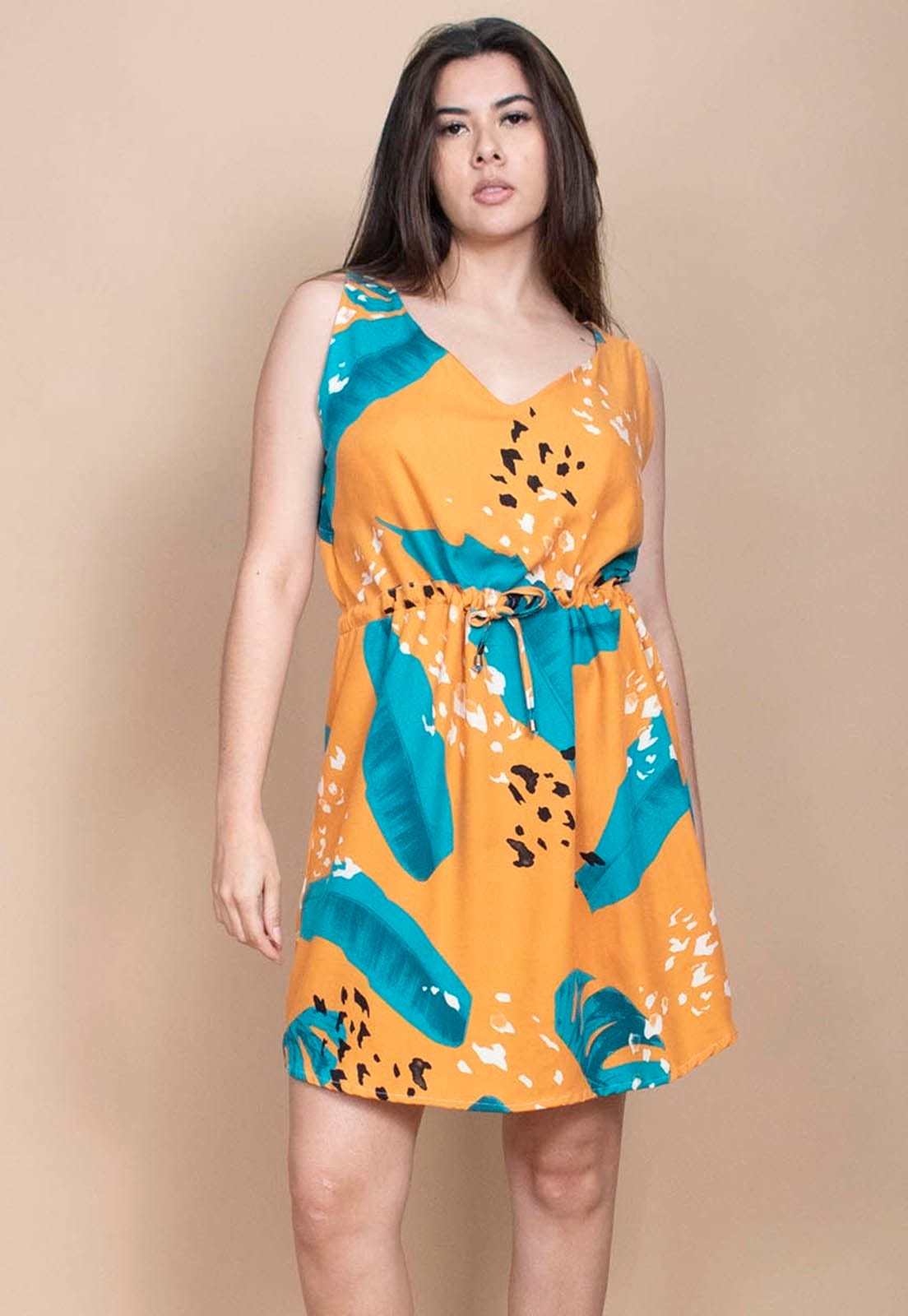 Vestido Cabanafree Plano Curto Estampa Aurora Botânica