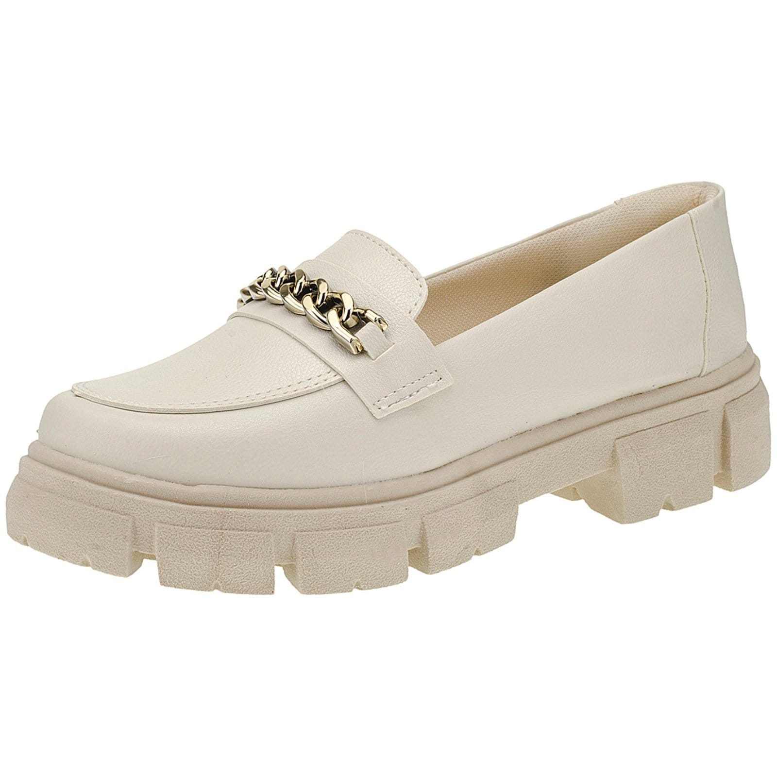 Mocassim Feminino Tratorado Oxford Plataforma Blogueira Off White