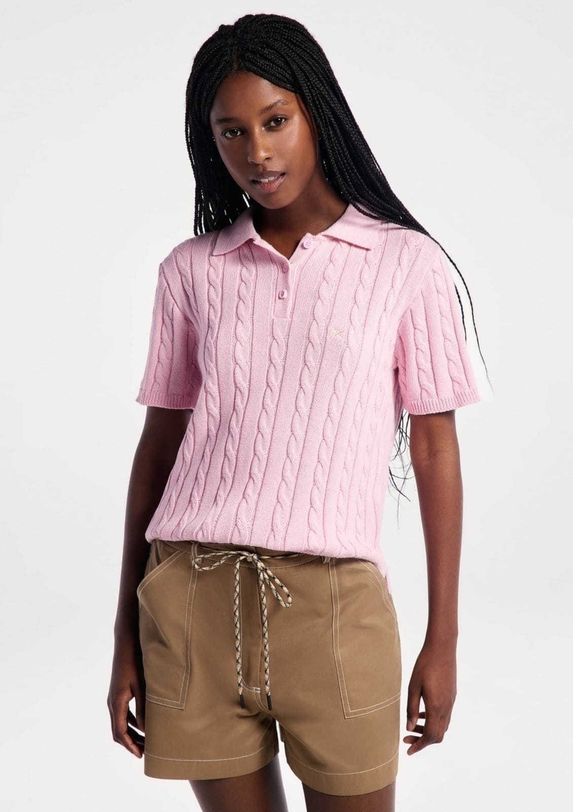 Blusa Polo Feminina Em Tricô Trançado