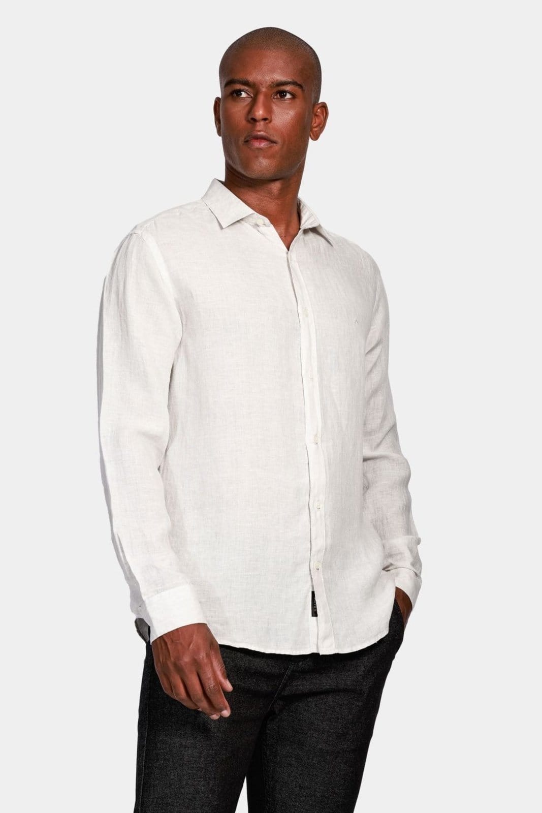 Camisa Aramis Aramis Manga Longa Slim em Linho Irlandês Gelo