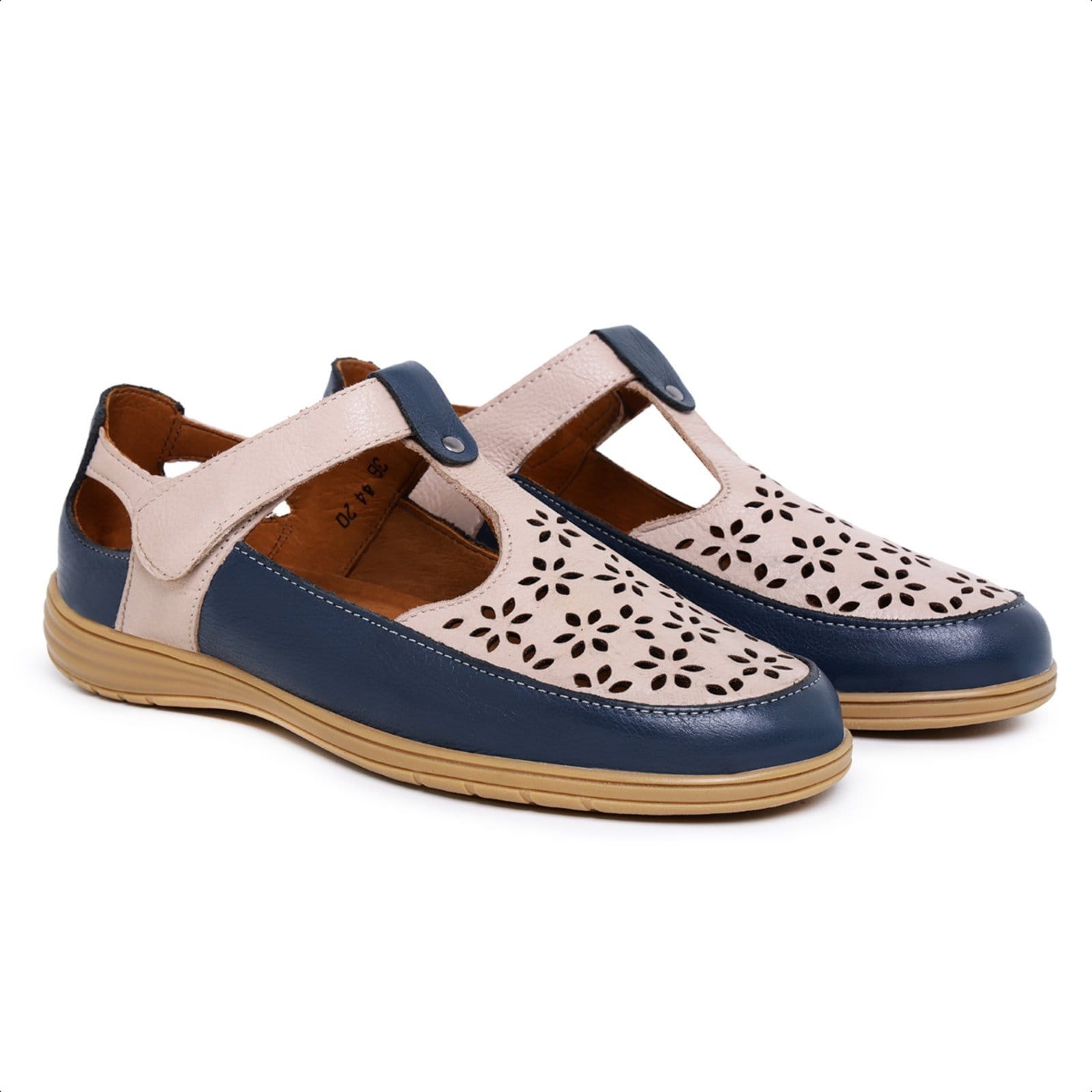 Sapatilha Feminina de Couro, Palmilha Forrada em Couro e Sola de Borracha Mod:4420 Marinho