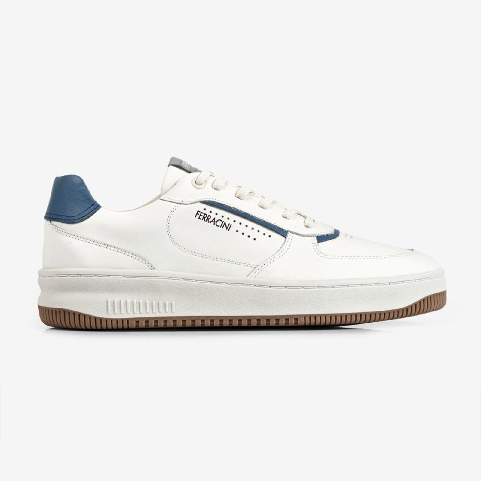 Tênis Masculino Ferracini Blur Branco Com Azul Solado Marrom Branco