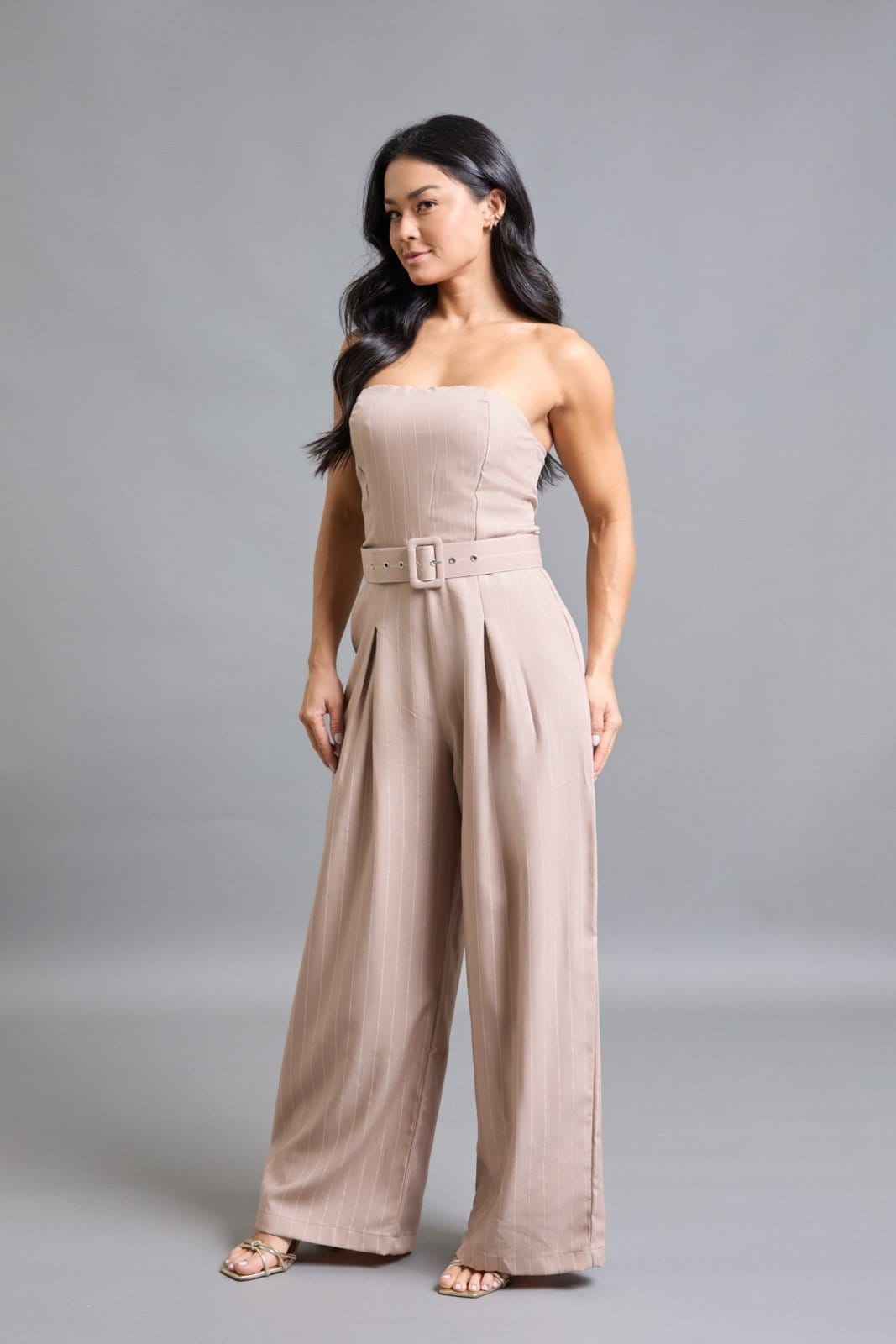 Macacão Longo Em Poliéster Feminino Sem Alça Lemier Collection