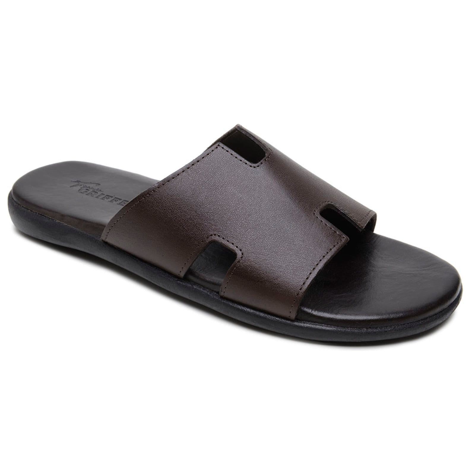 Chinelo Slide Masculino Couro Ultra Leve Legítimo Conforto Verão Forro Macio Café