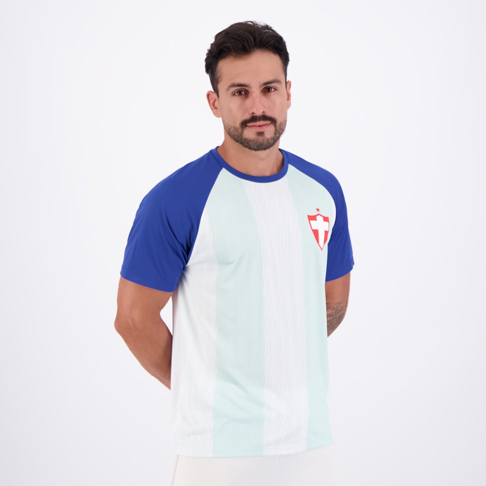 Vista 2 Camisa Palmeiras Savoia Raglan Branca e Azul Betel branco azul