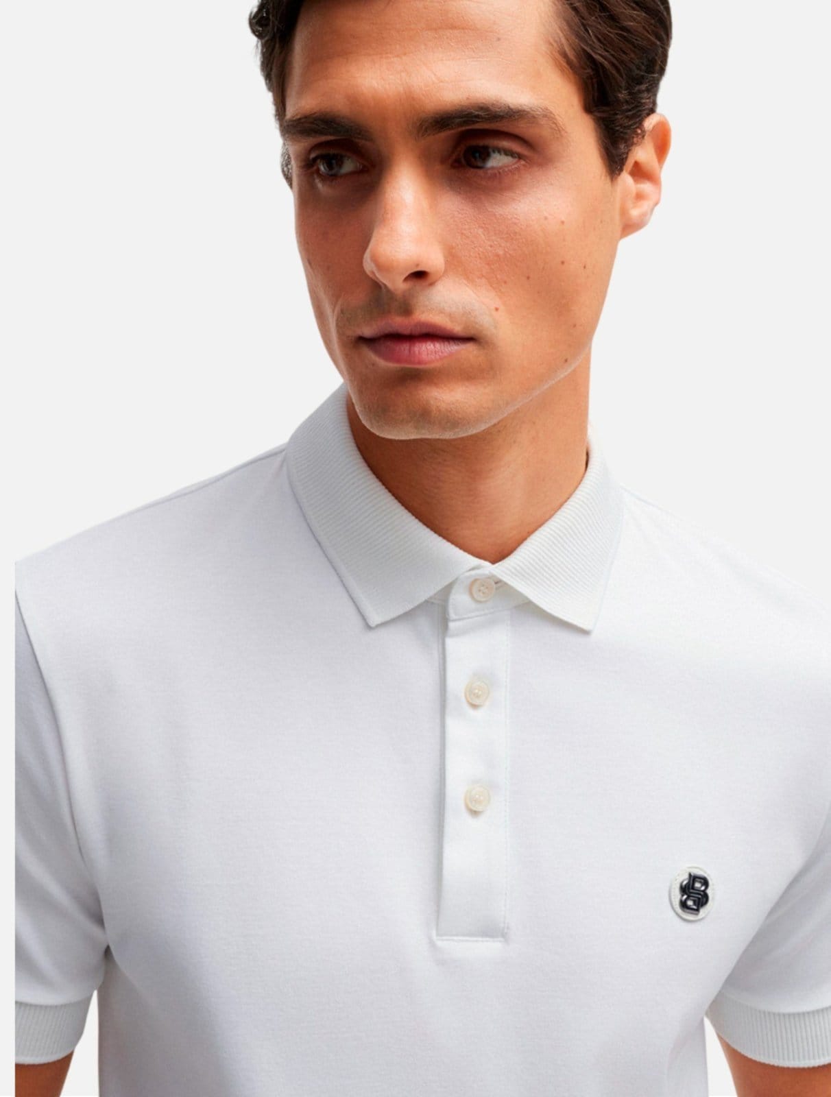 Vista 2 Polo Hugo Boss Masculina Regular Mercerised C-Parris 01 100/103 Branca Hugo Boss branco