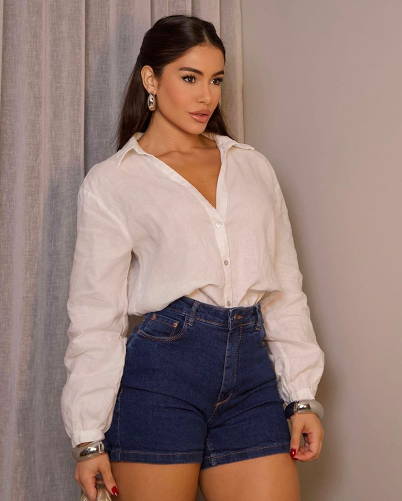 Shorts Mom Feminino Cintura Alta Básico com Elastano 70201 Escura