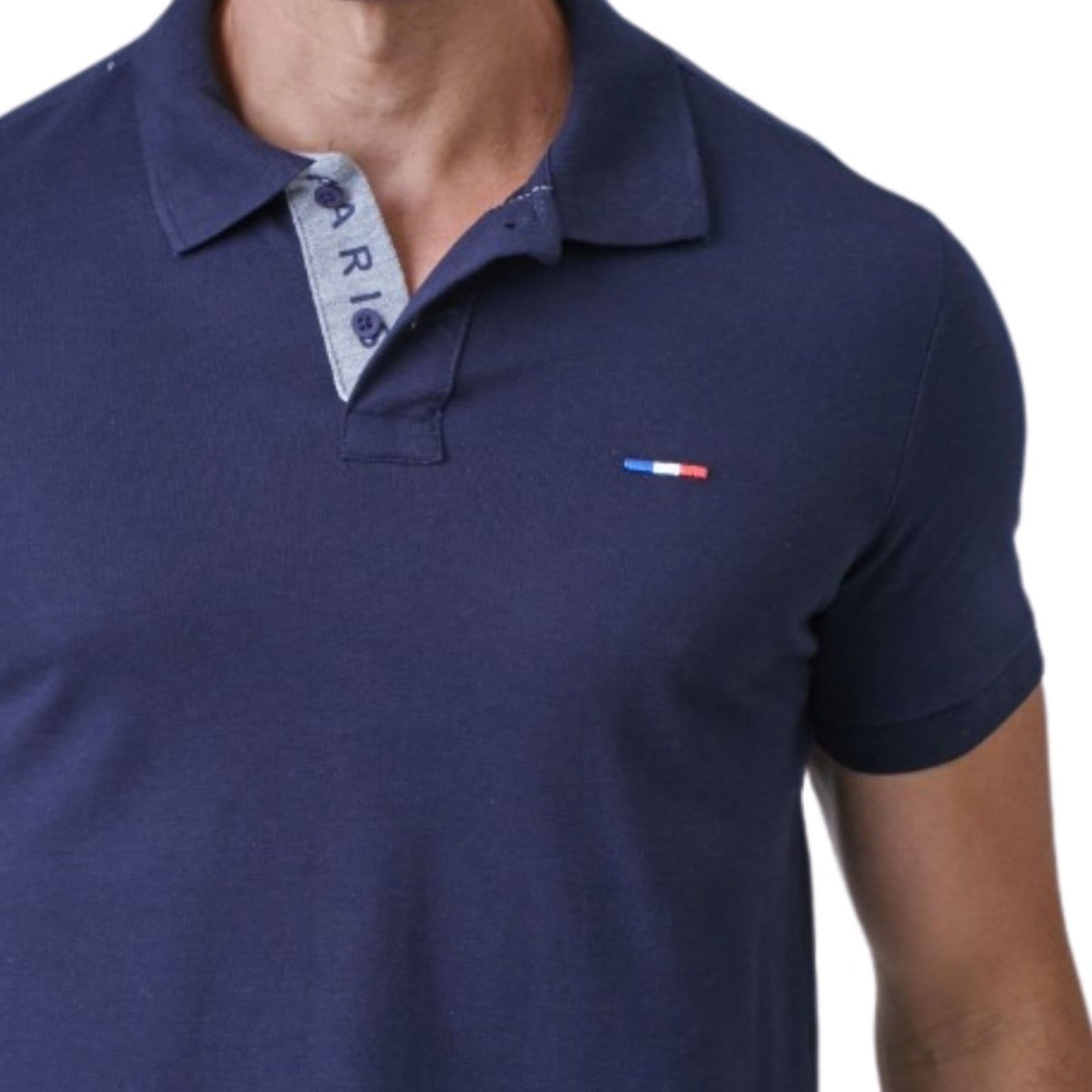 Camisa Polo Masculina Básica Industrie Piquet no Estilo Tommy Bordado França Marinho