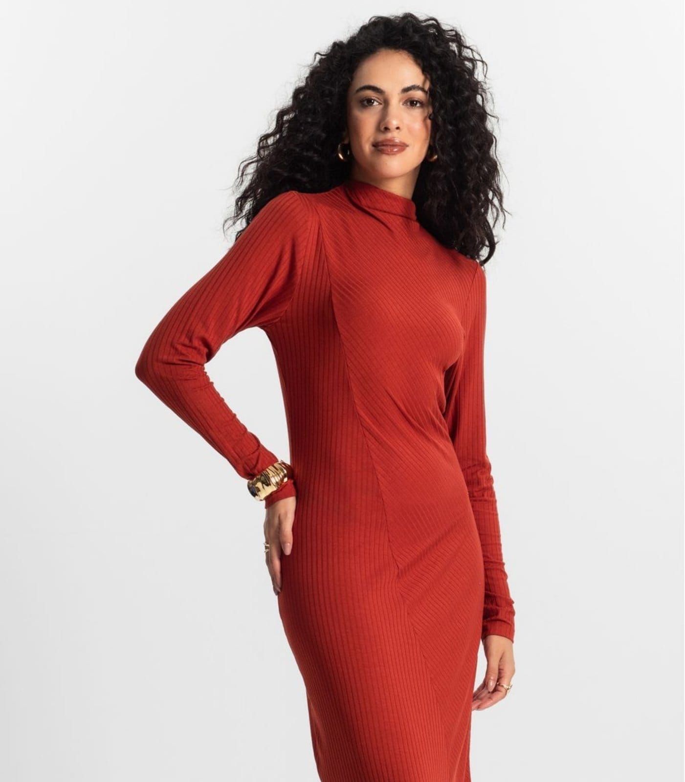 Vista 2 Vestido Manga Longa Feminino Rovitex Rovitex laranja