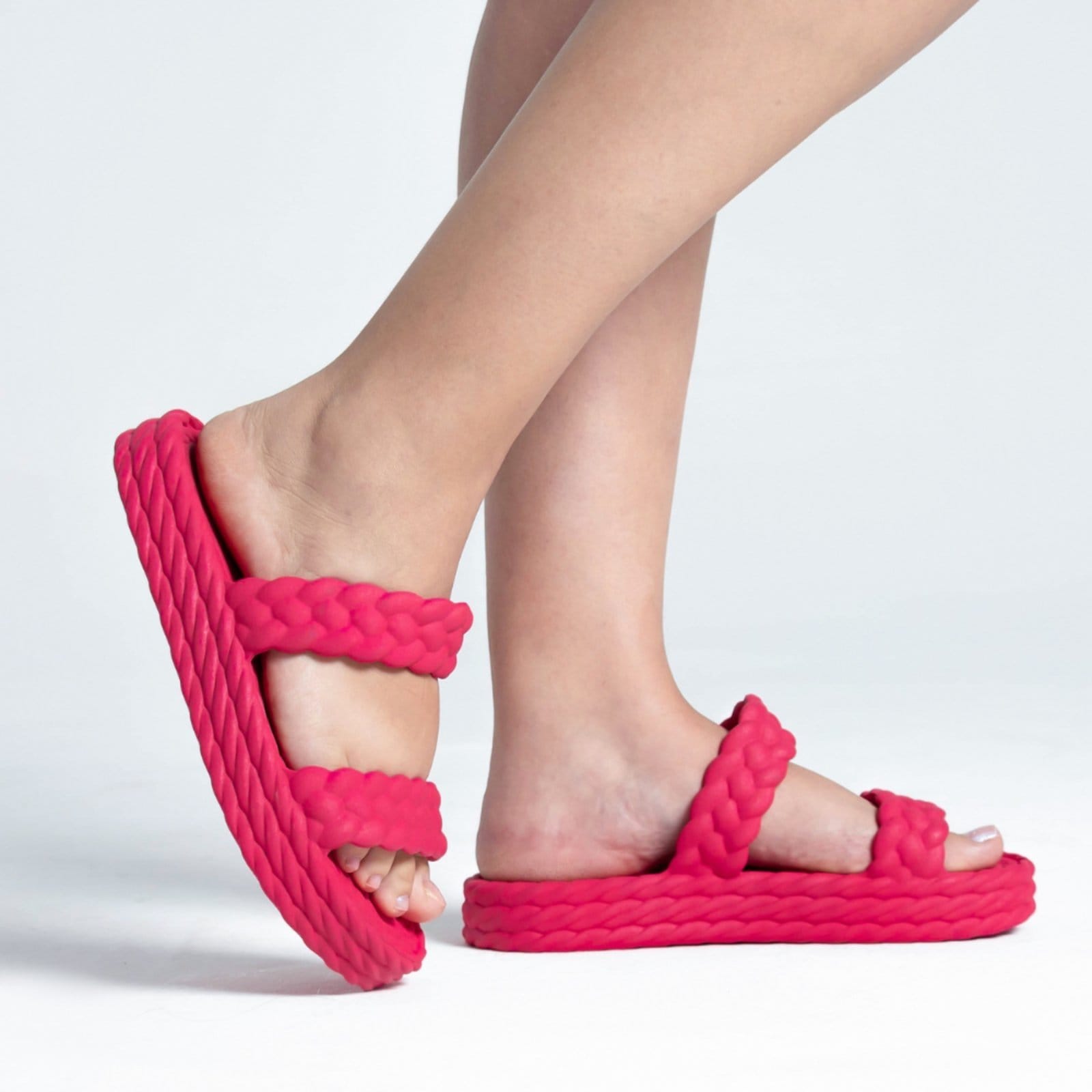 Chinelo Nuvem Plataforma Sandália Tiras Trançadas Corda Confortável Moda Feminina Praia Slide - 2