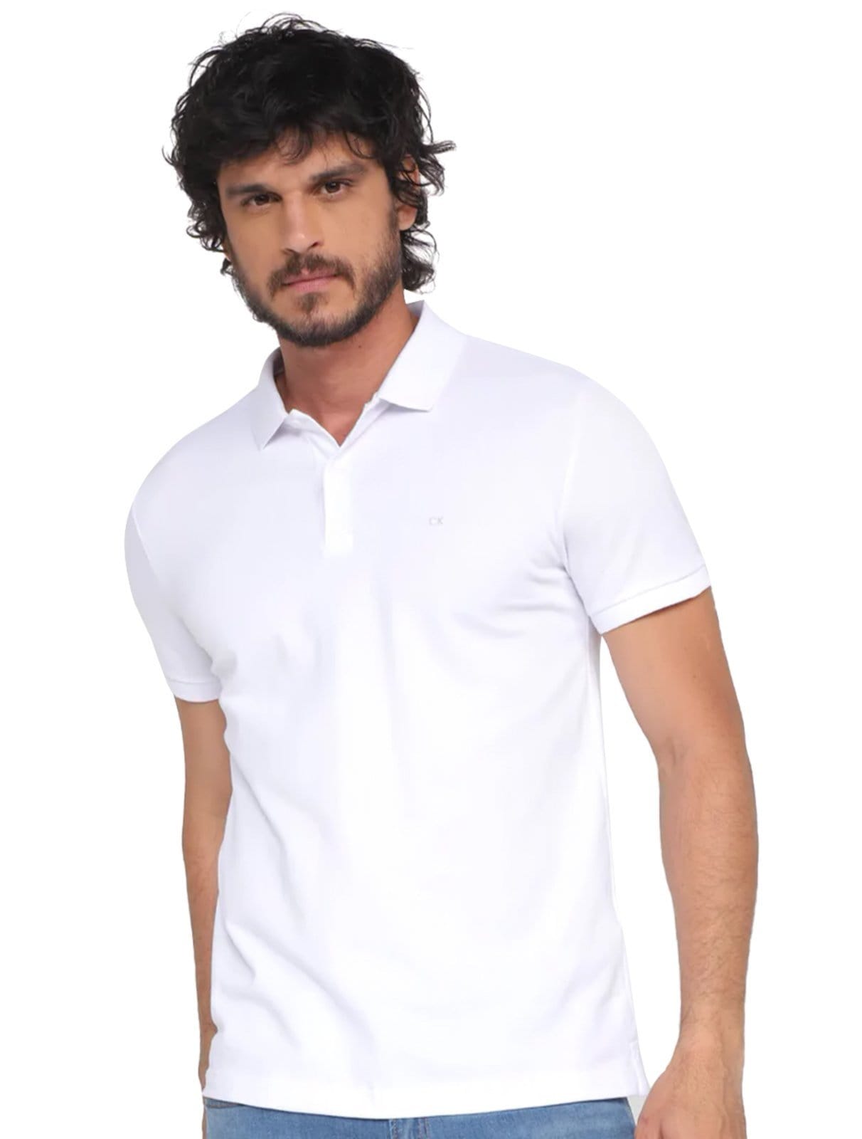 Polo Calvin Klein Masculina Piquet Slim Básica Sem Friso Branca