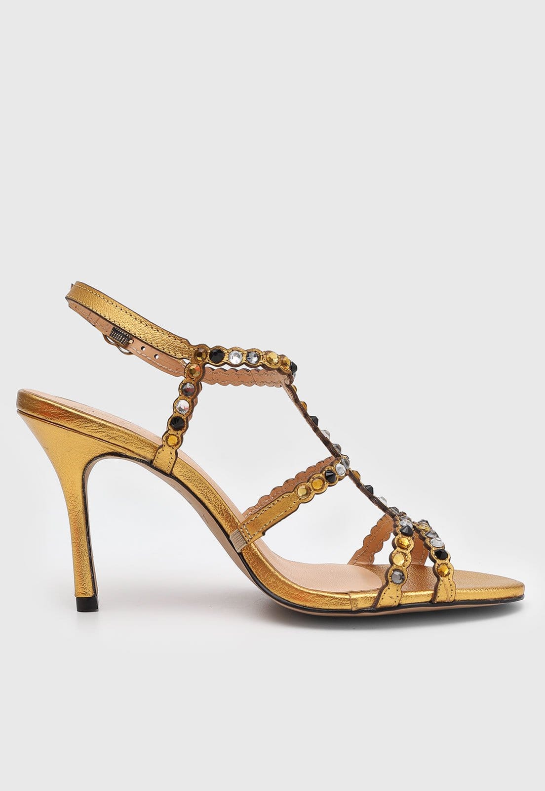 Vista 2 Sandália Feminina Luiza Barcelos Salto Alto Metalizado Dourada Luiza Barcelos dourado