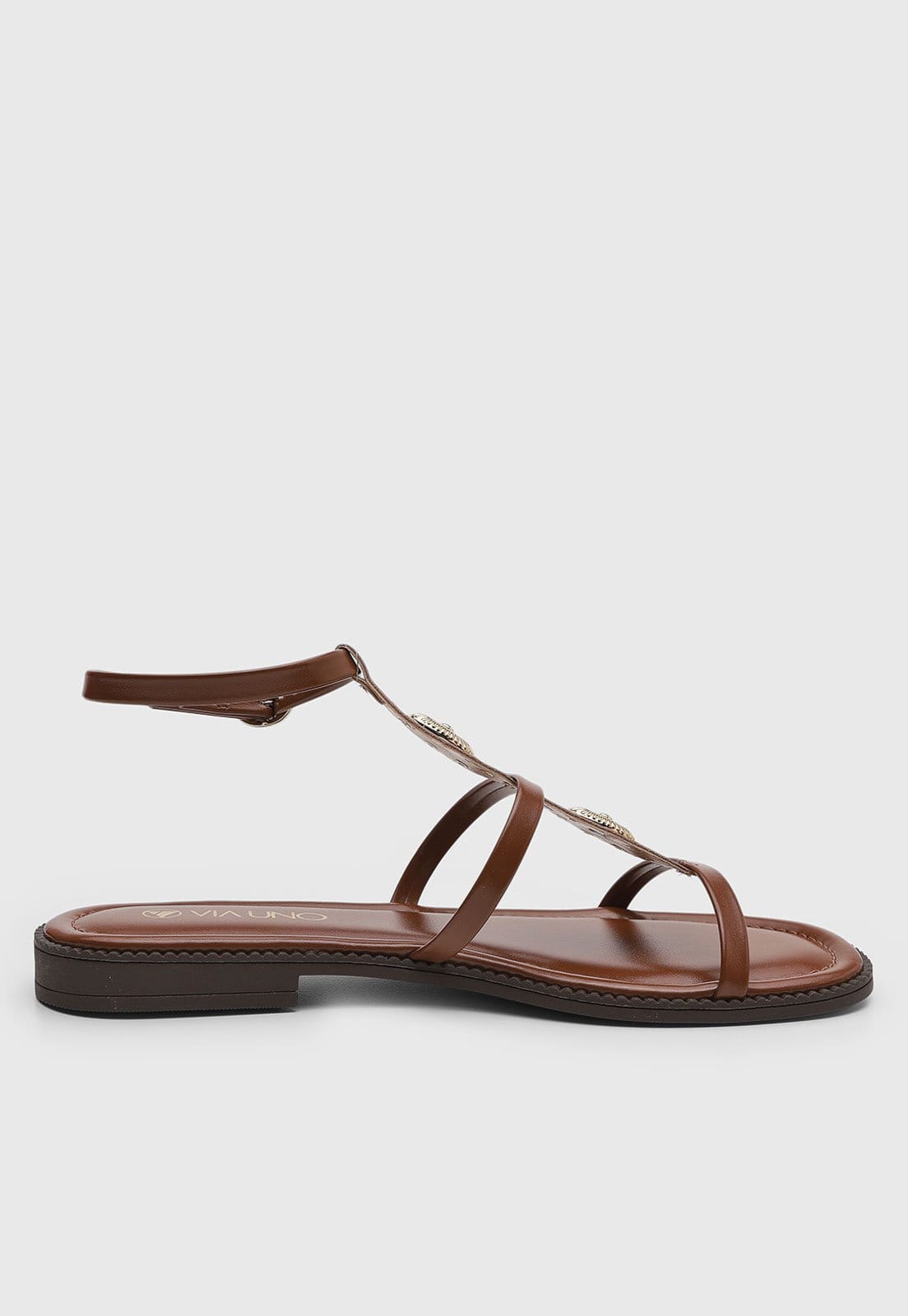 Vista 2 Rasteira Feminina VIA UNO Tiras Fechada Fivela VIA UNO marrom