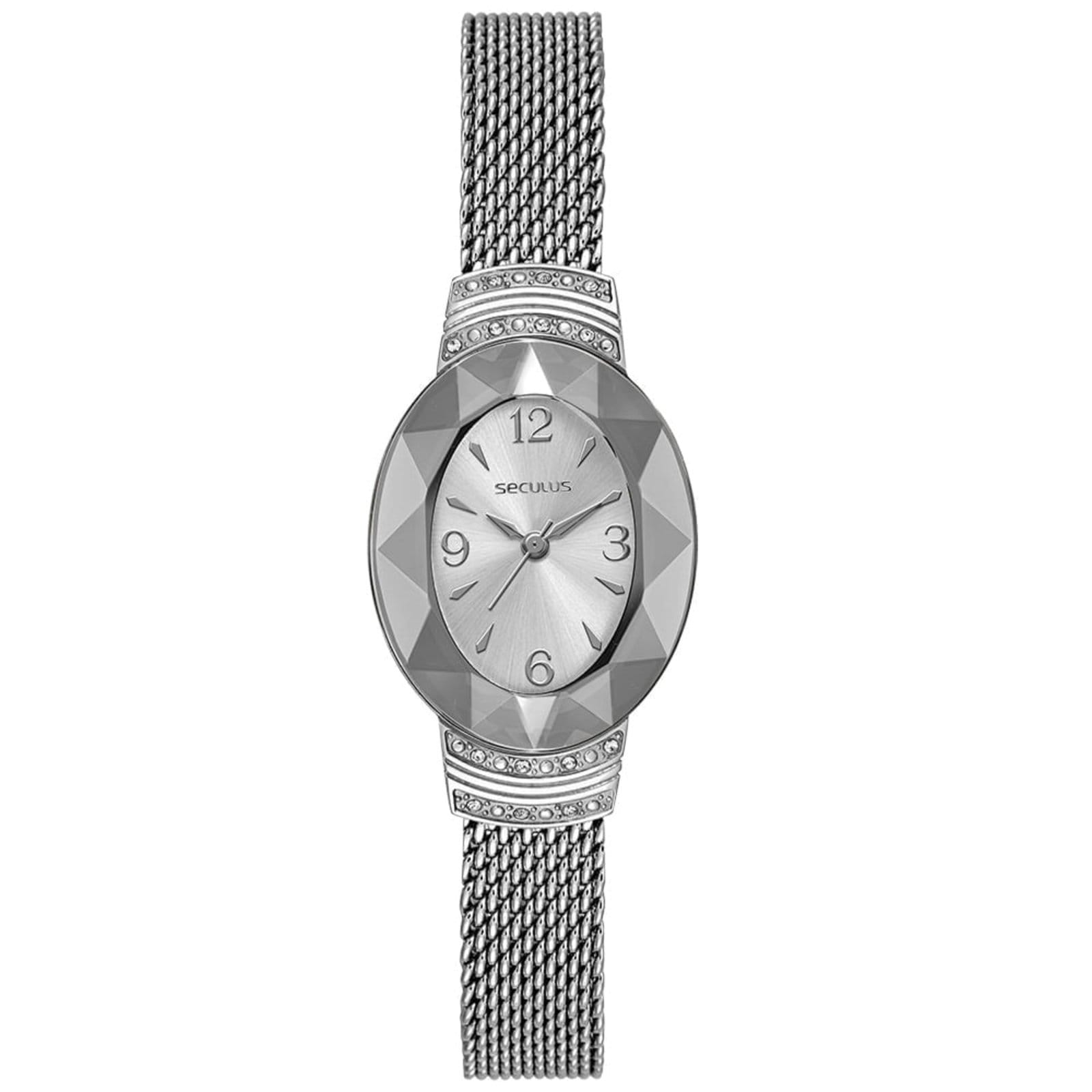 Relógio Feminino Seculus Oval Vidro Facetado