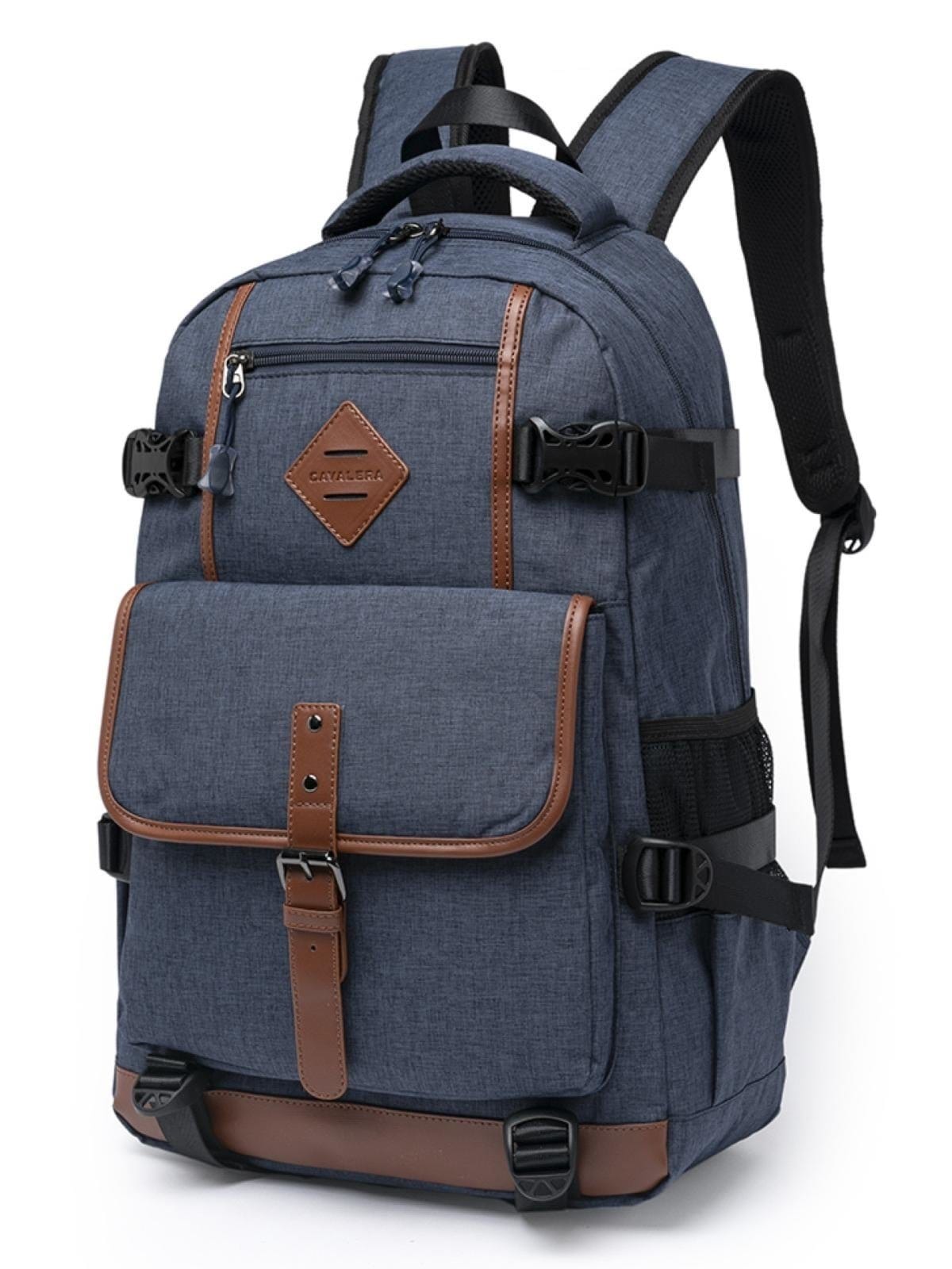 Vista 2 Mochila Unissex Escolar Trabalho Espaçosa Cavalera azul