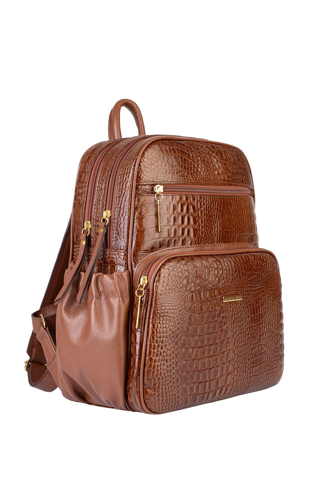 Vista 2 Mochila feminina de couro croco Zaya - Whisky Andrea Vinci azul