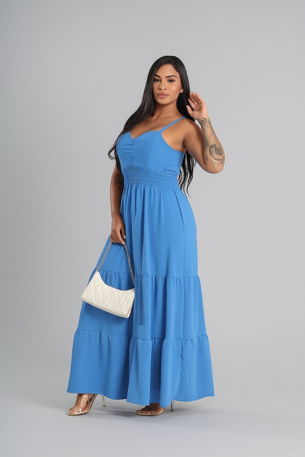 Vestido Longo D Bell Outlet Fashion com Alças Finas