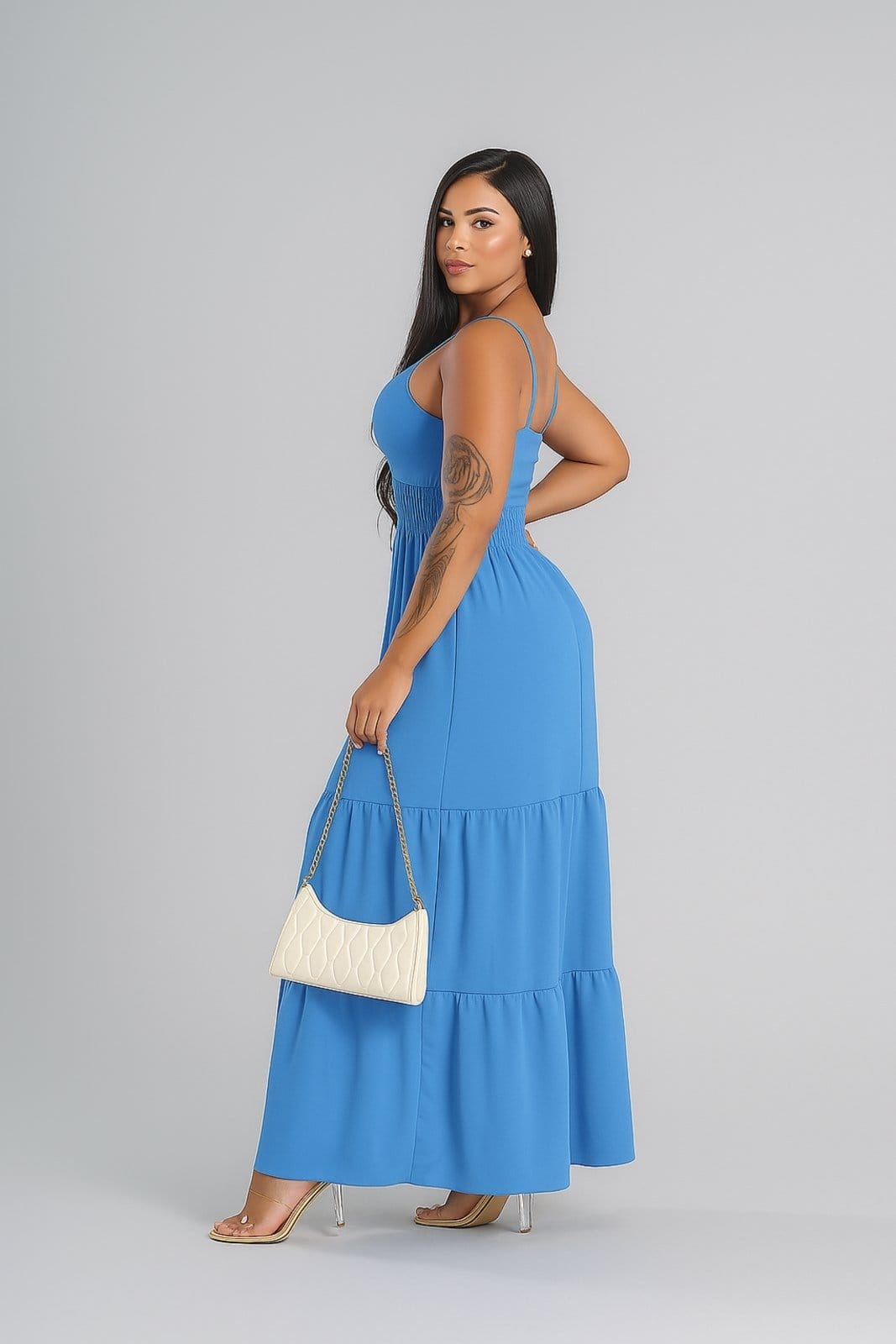 Vista 2 Vestido Longo D Bell Outlet Fashion com Alças Finas D BELL OUTLET FASHION marrom