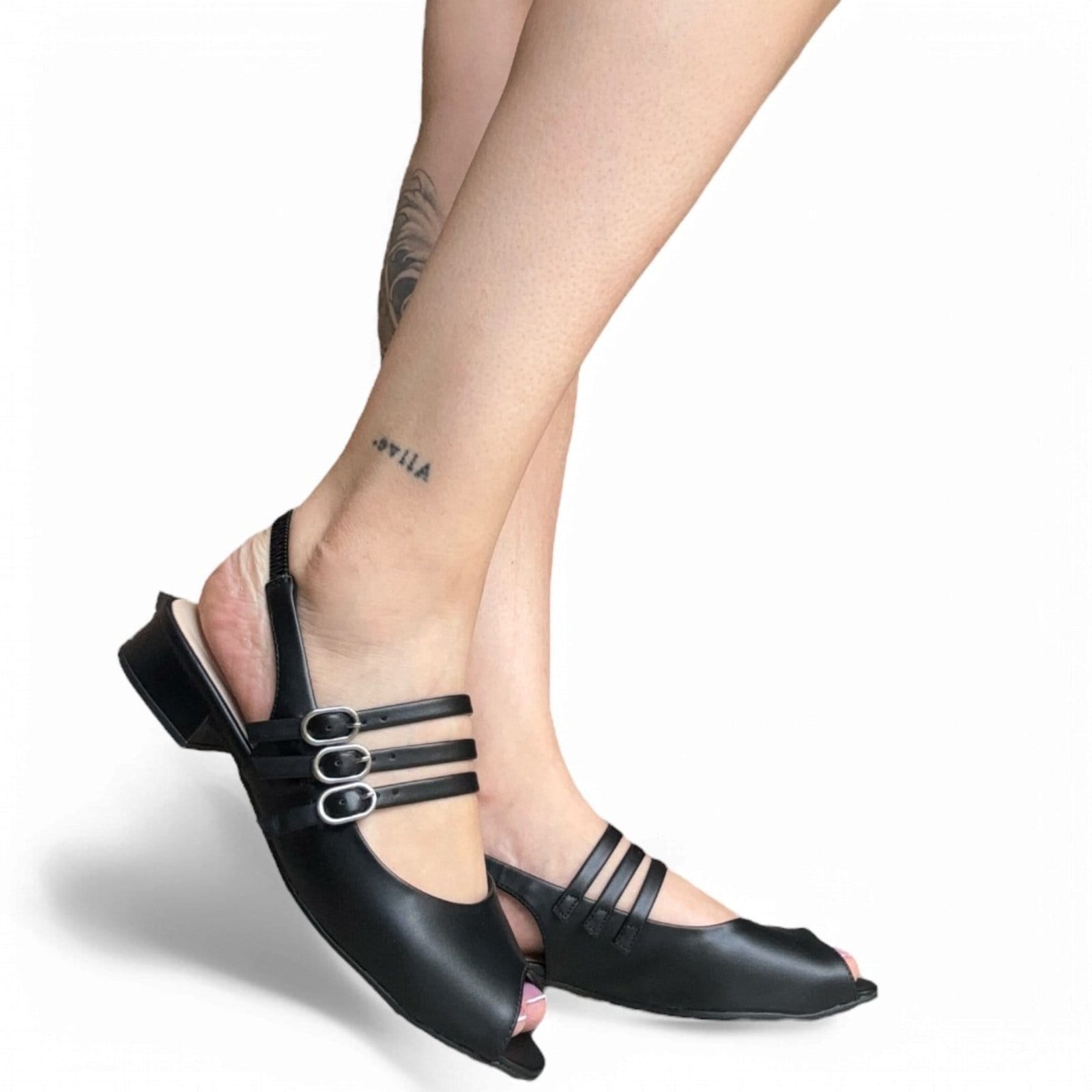 Vista 2 Slingback Feminino Salto Baixo Peep Toe Ramarim 2419232-6 RAMARIM preto