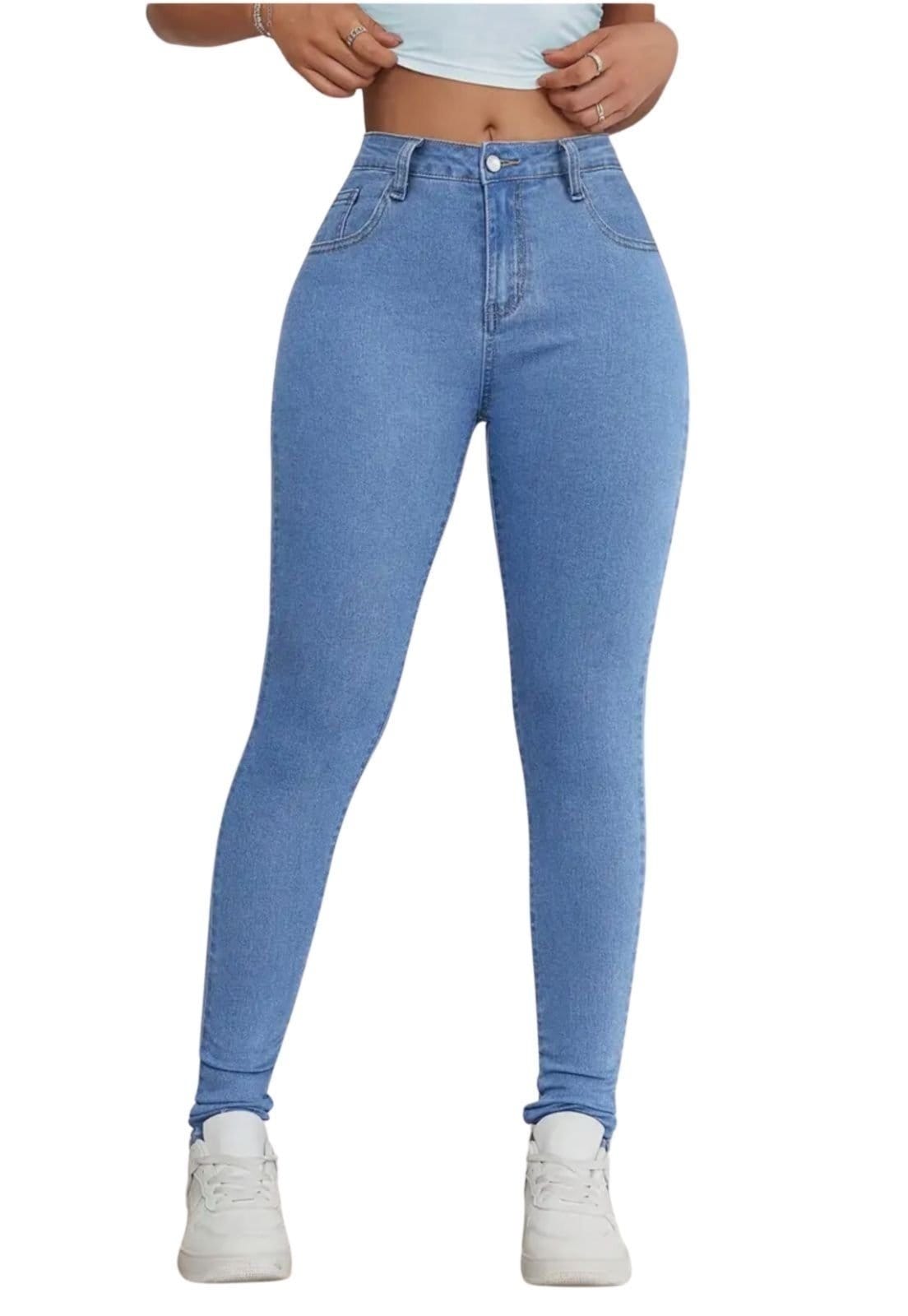 Vista 2 Calça Jeans Feminina Premium Skinny Delave Claro Cintura Alta com Elastano Lavagem Escura Premium ED E A E JEANS azul