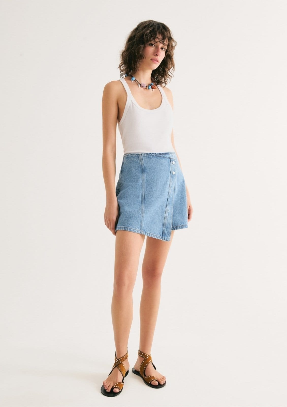 Shorts Saia Jeans Cintura Média