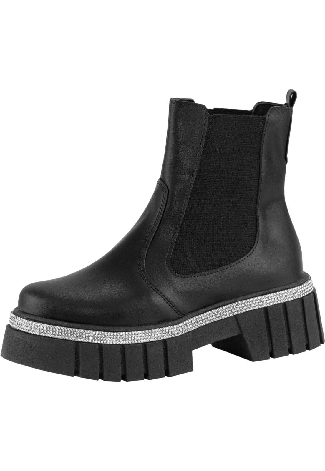 Bota Chelsea Feminina Amorelle Coturno Tratorado Strass Brilho Cristal Plataforma Cano Curto