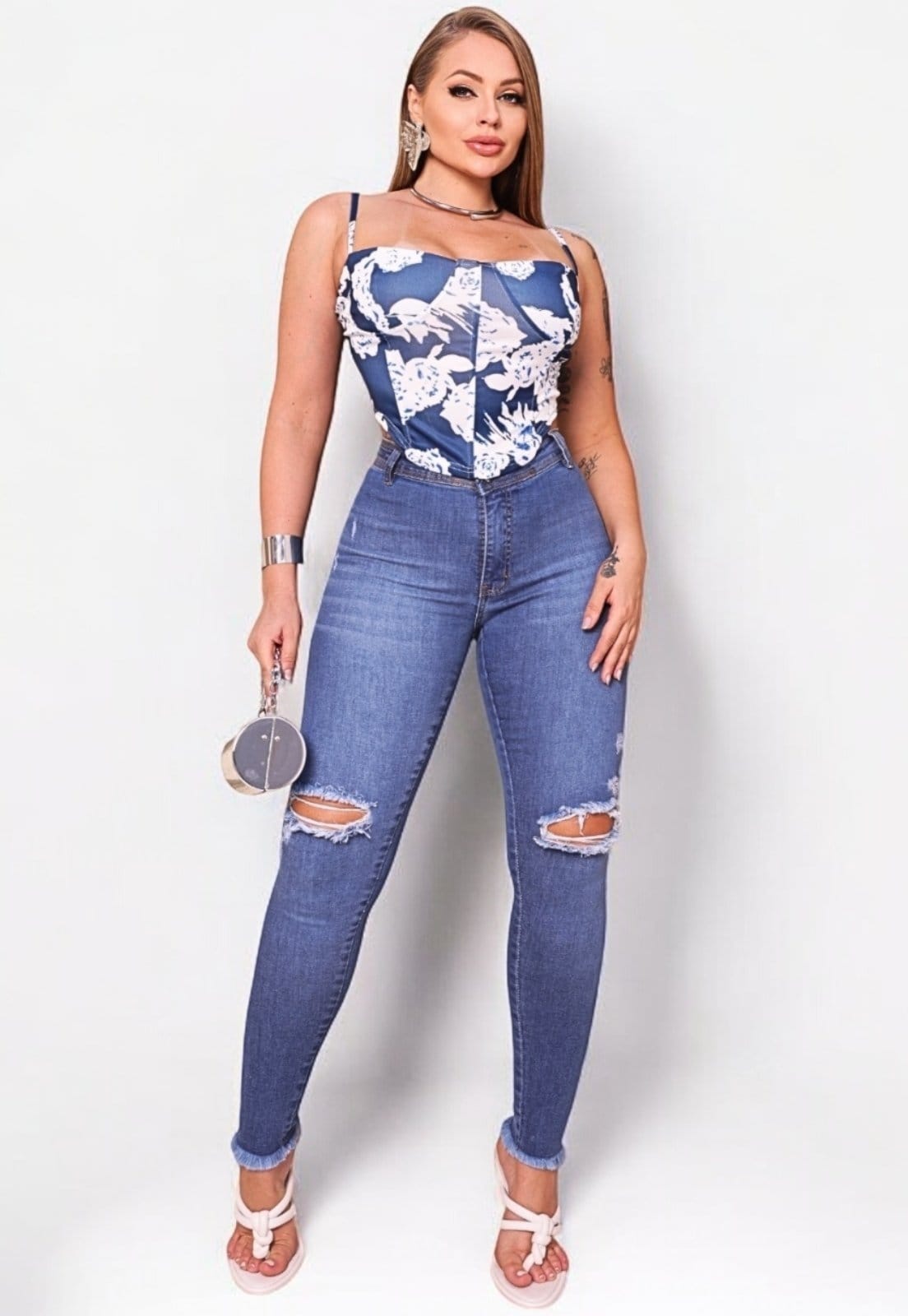 Calça Feminina Jeans Legging Sem Costura Lateral