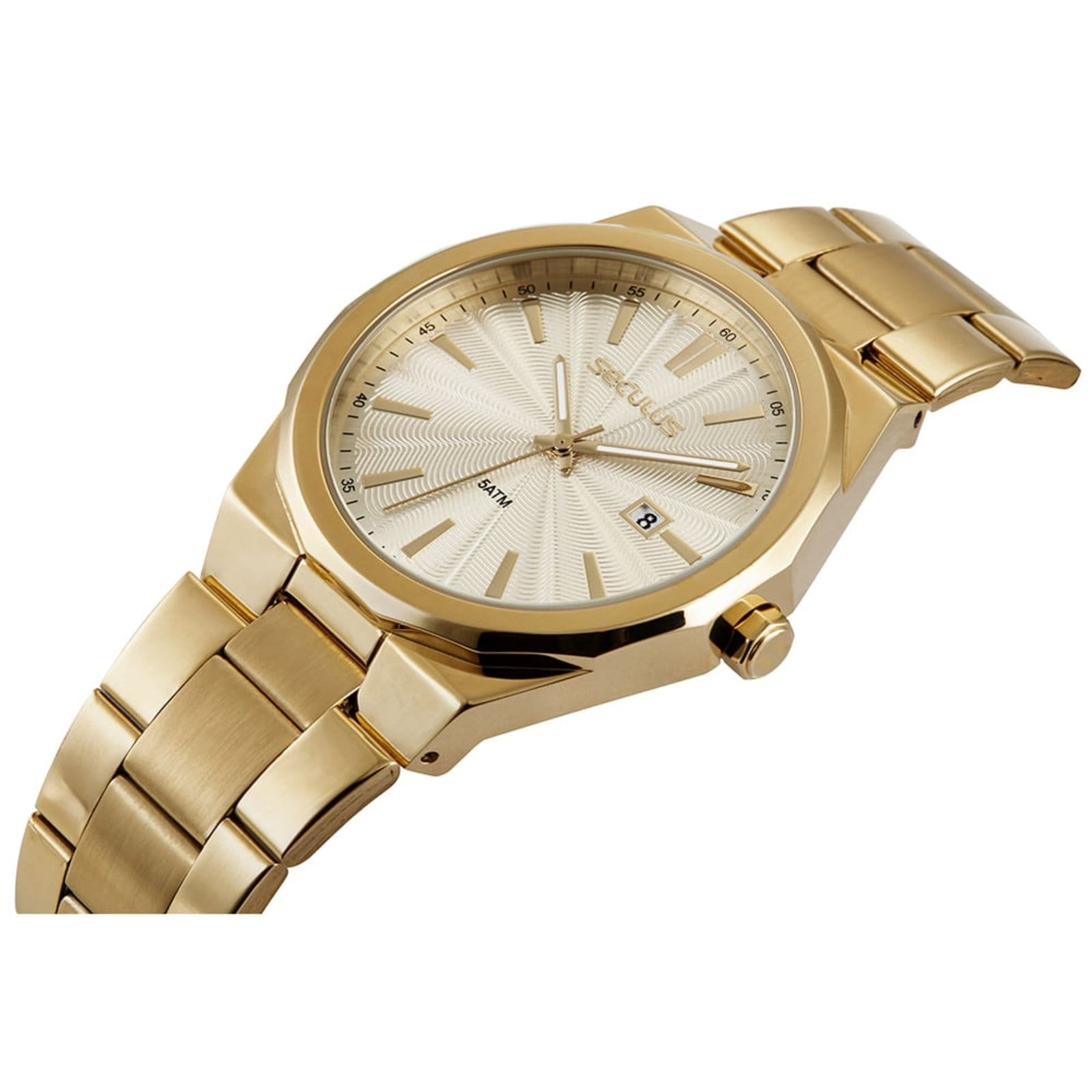 Vista 2 Relógio Masculino Social Aço Calendário Seculus dourado