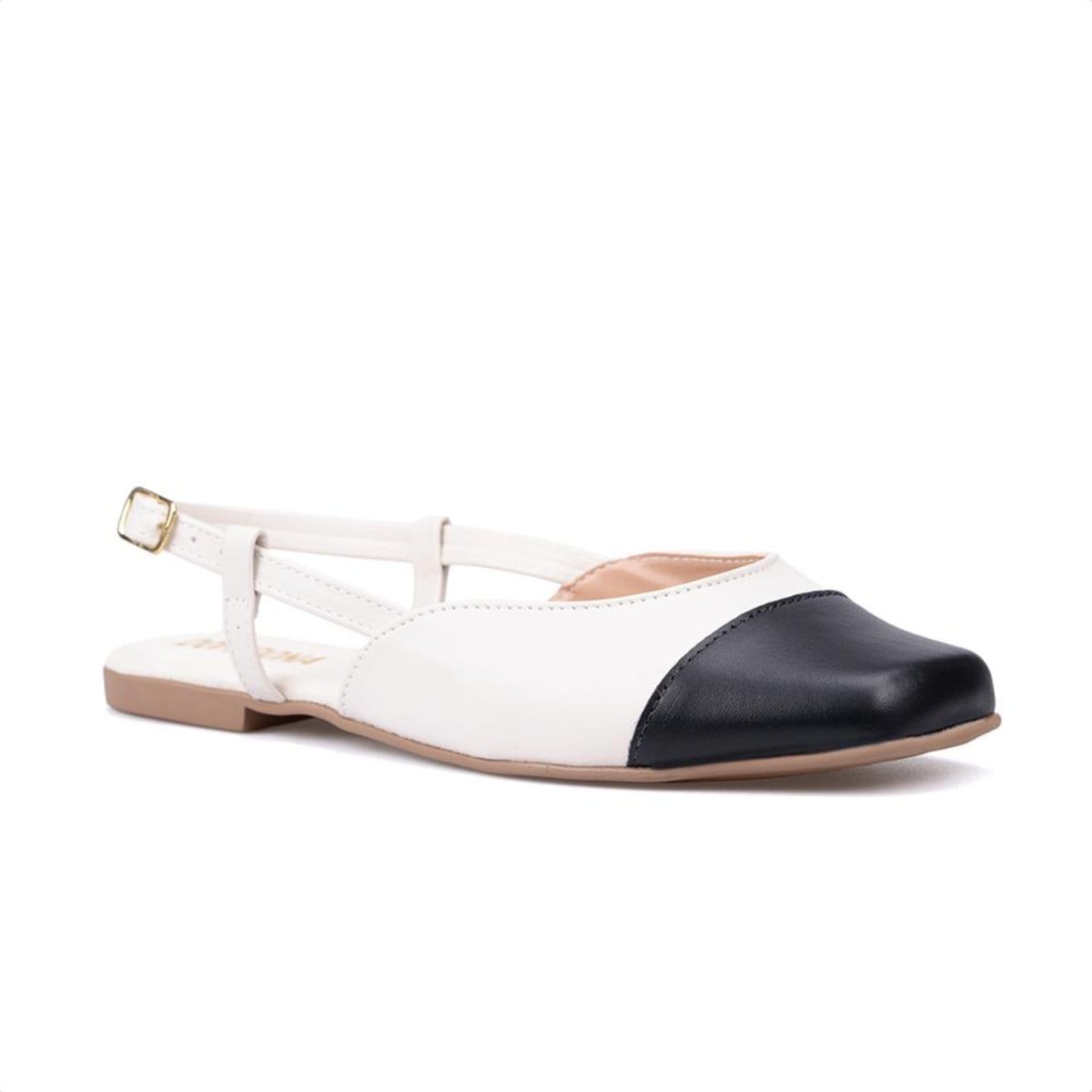 Sapatilha Feminina Domidona Cap Toe Slingback Bico Quadrado Off White