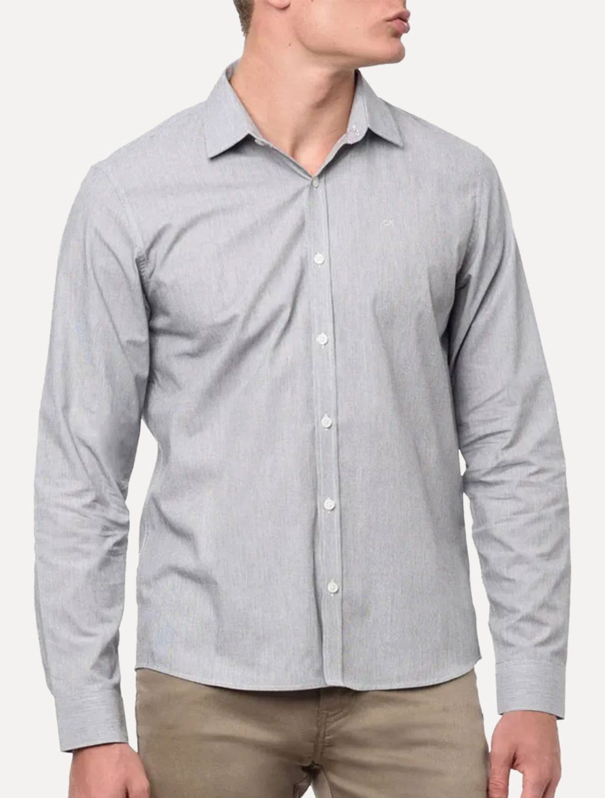 Camisa Calvin Klein Masculina Regular Fit Micro Stripes Preta