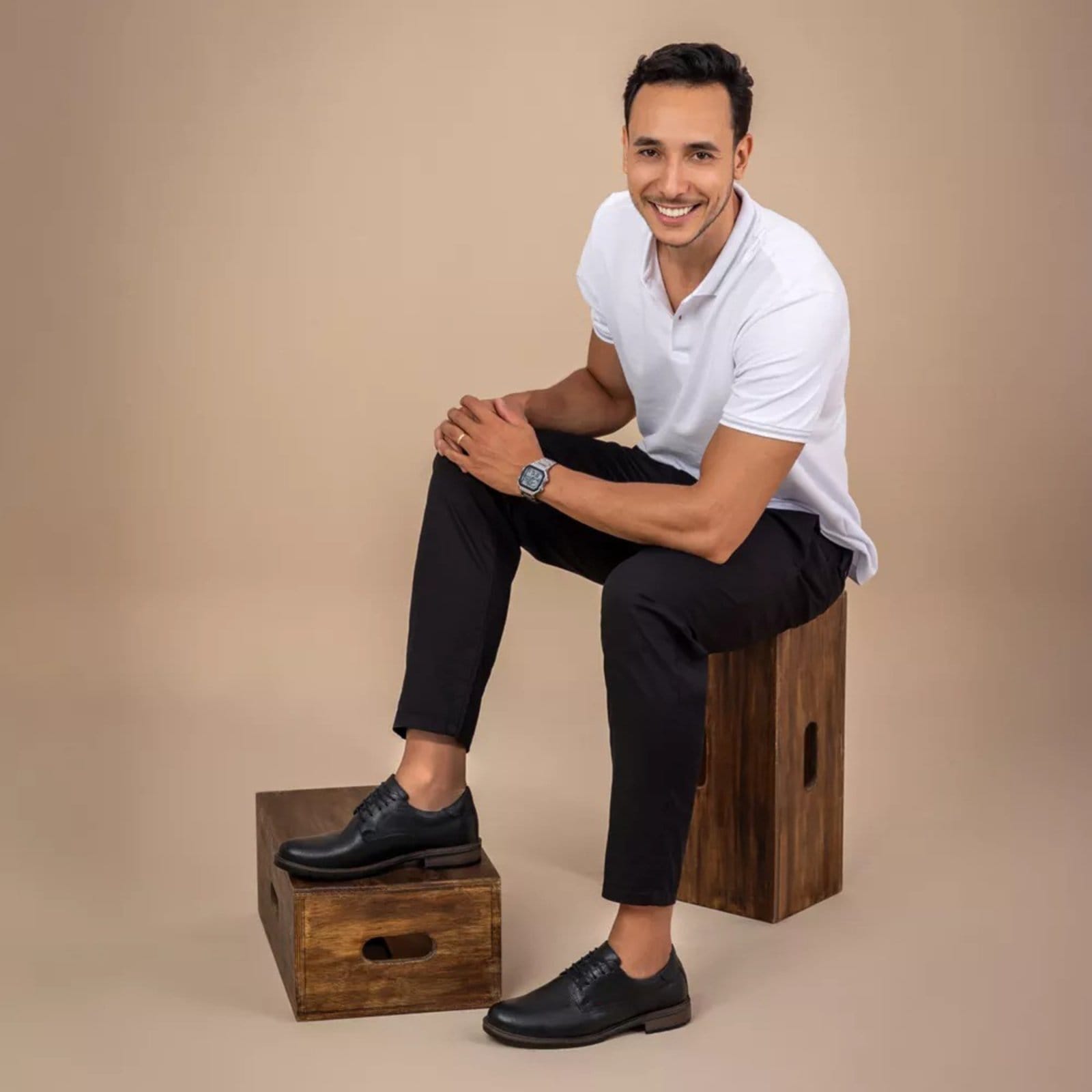 Vista 2 Sapatênis Oxford em Couro Masculino Vittal USE VITTAL preto