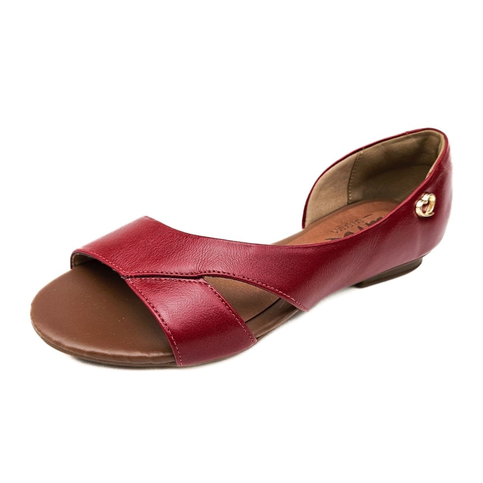 Sandália Rasteira em Couro Moema Vermelha