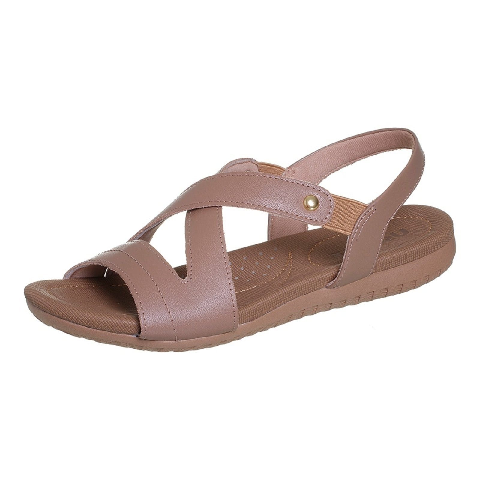 Sandália Feminina Rasteira Couro Elástico Camel