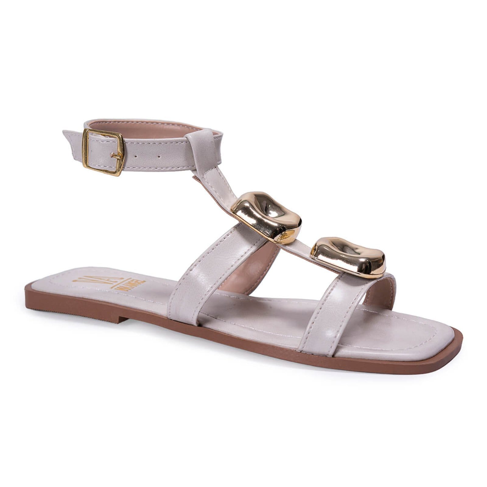 Sandalia Feminina Flat Rasteira de Tira Detalhe Sofisticado Leve Confortável Via Angel 9701 Off White