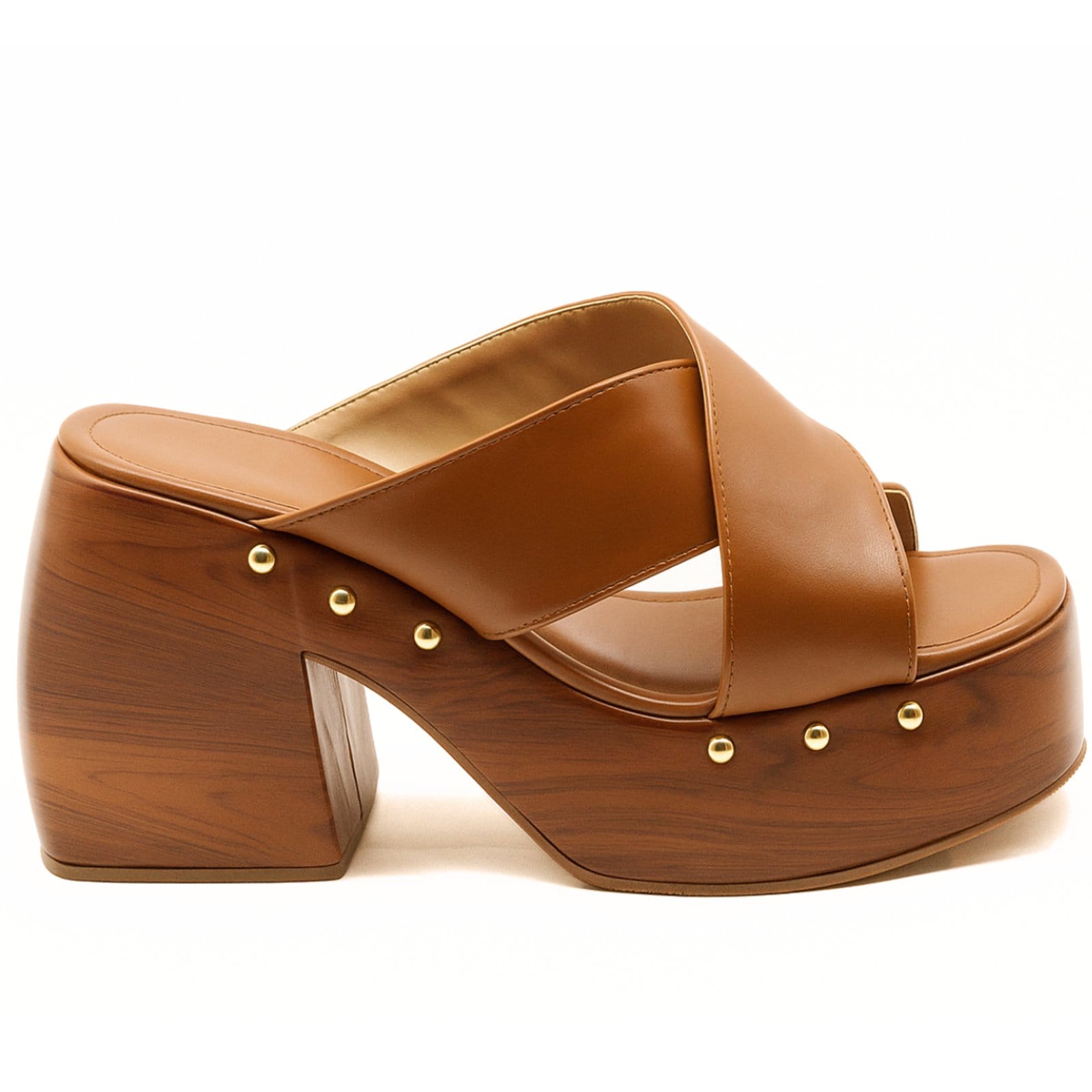 Vista 2 Sandália Meia Pata Feminina Salto Bloco Estilo Madeira 183182 Flor da Pele caramelo